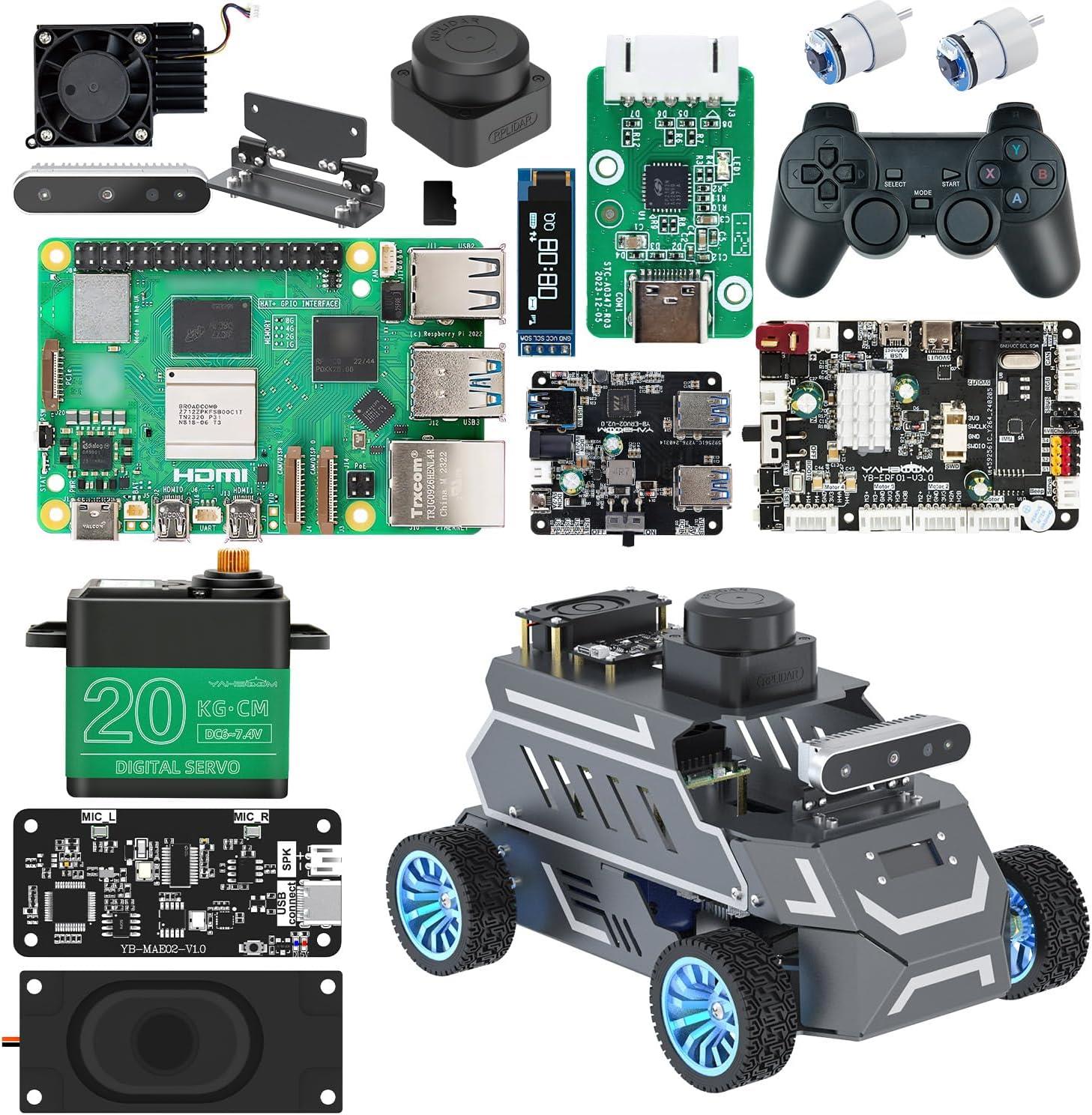 Yahboom Rosmaster A1 AI Large Model ROS2 Ackerman Şasi Robot Araba Ultimate Kit RPi 5 8GB Dahil