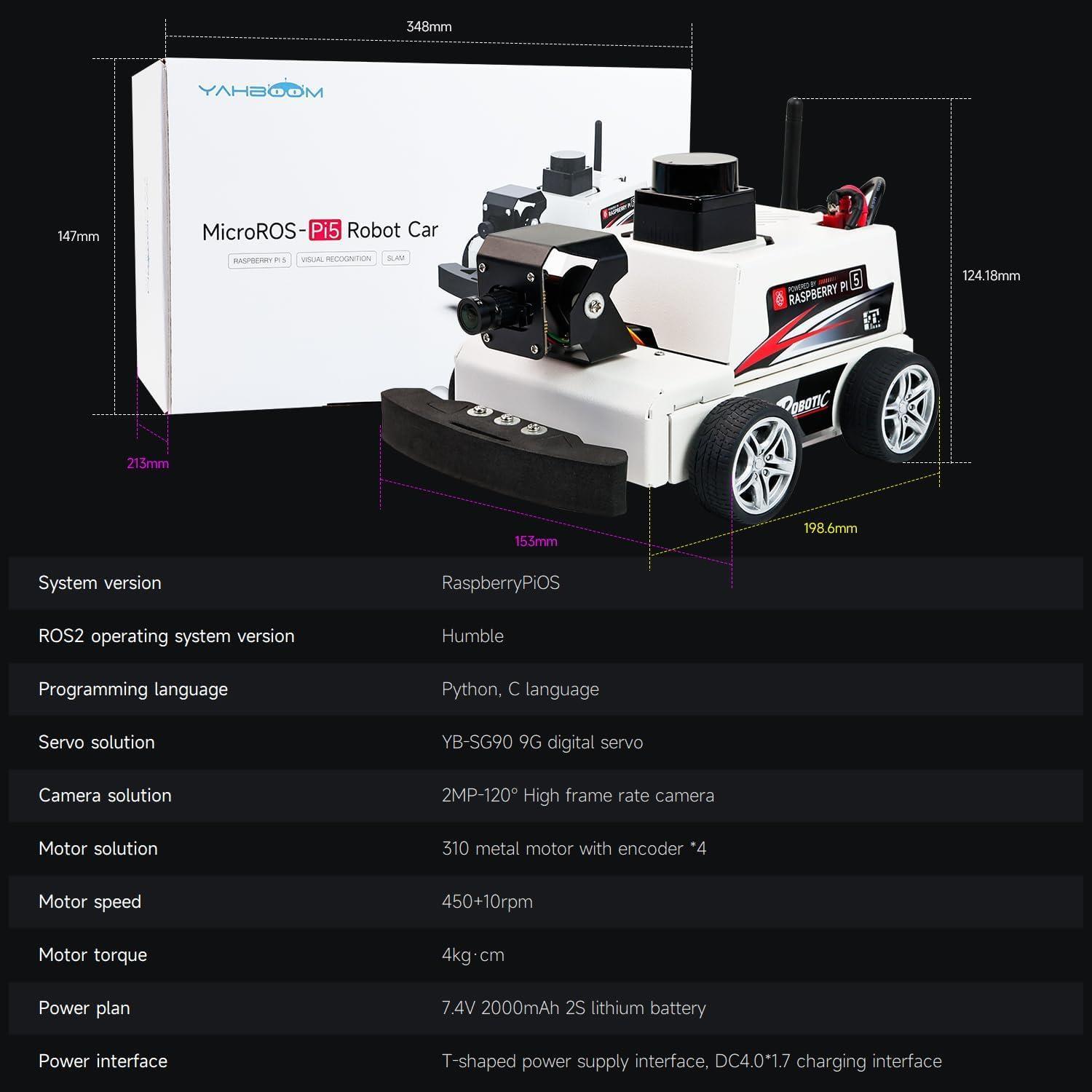 Yahboom Raspberry Pi 5 AI Görüş ROS2 Akıllı Otonom Robot Araba Kiti - Pi5 2GB Dahil