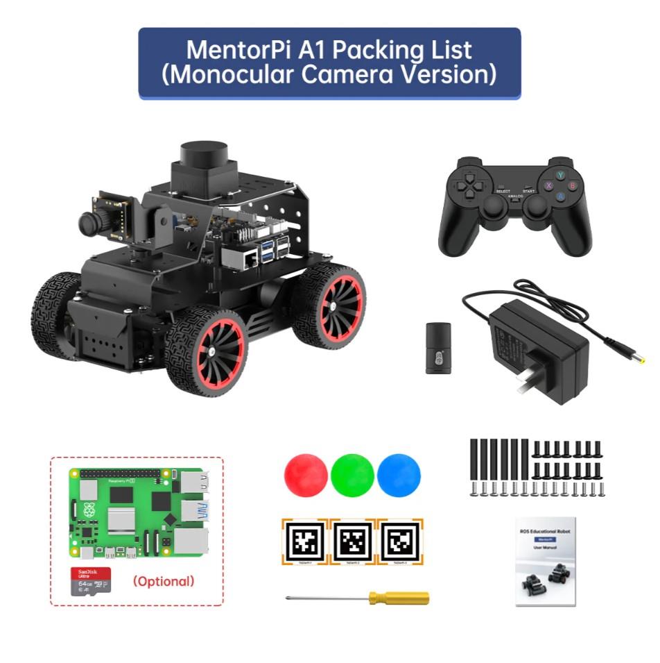 Hiwonder MentorPi A1 Raspberry Pi 5 Robot Araba Kiti Ackermann Şasi ROS2 SLAM ve Otonom Sürüş Desteği - Monoküler Kamera ve Lidar Dahil RPi 5 Dahil Değil