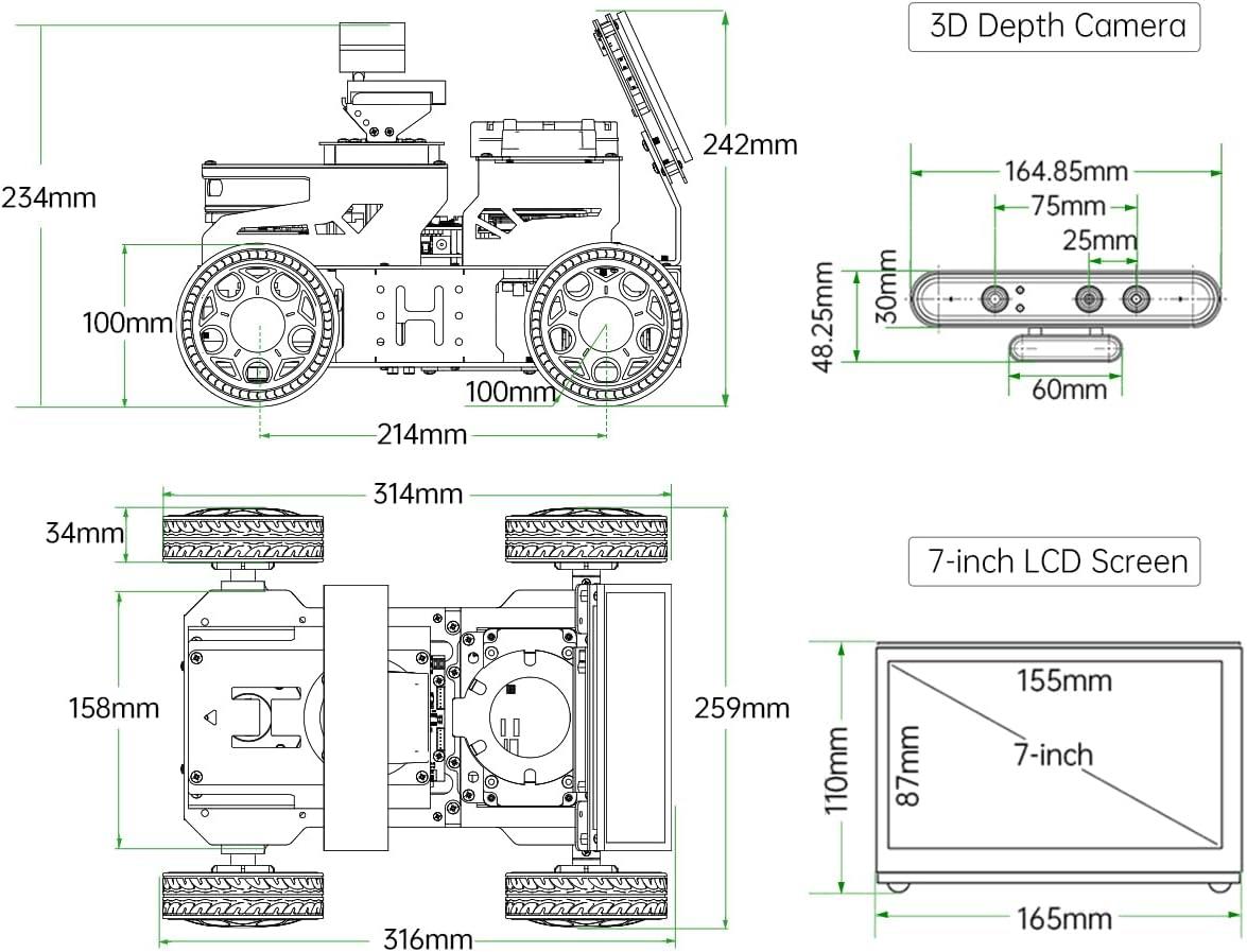 Hiwonder JetAcker ROS1 ROS2 Jetson Nano Ai Yapay Zeka Görüş Otonom Robot Araba Standart Kit Jetson Nano 4GB Dahil