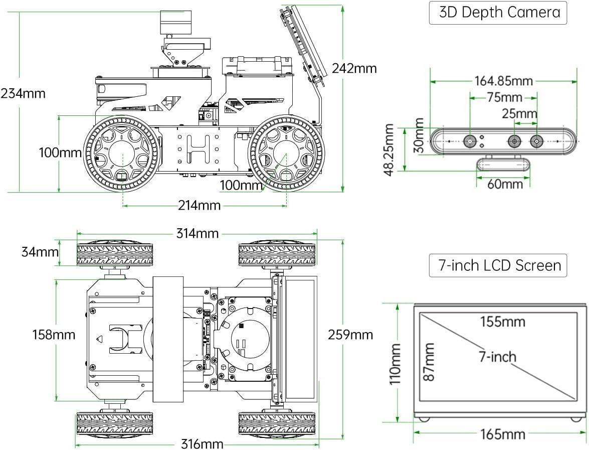 Hiwonder JetAcker ROS1 ROS2 Jetson Nano Ai Yapay Zeka Görüş Otonom Robot Araba Standart Kit Jetson Nano 4GB Dahil