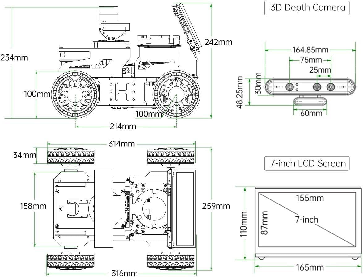 Hiwonder JetAcker ROS1 ROS2 Jetson Nano Ai Yapay Zeka Görüş Otonom Robot Araba Standart Kit Jetson Nano 4GB Dahil