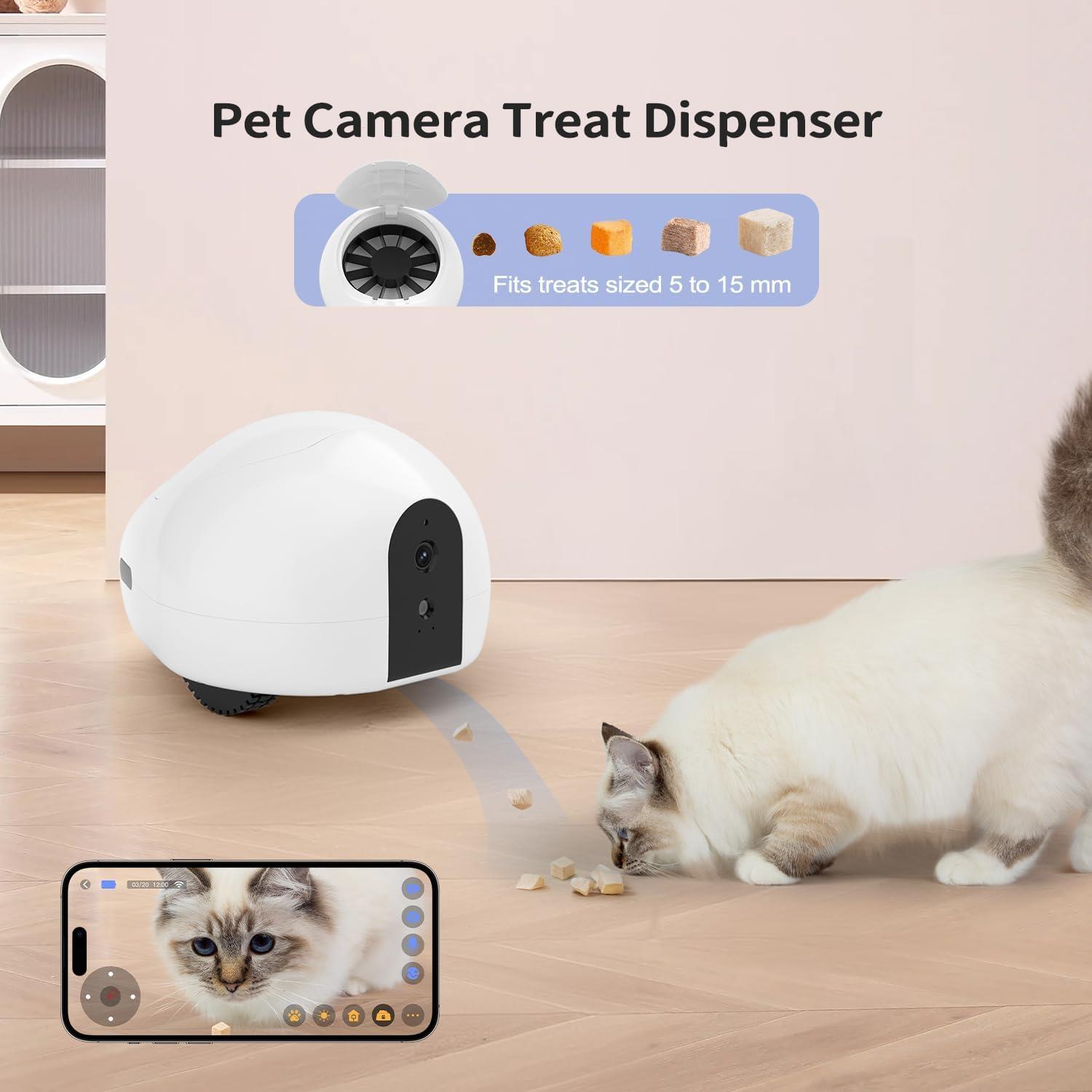 Pumpkii Hareketli Ödül Dağıtıcı Etkileşimli Kedi Köpek Pet Kamera Robotu - Şarj İstasyonu Dahil