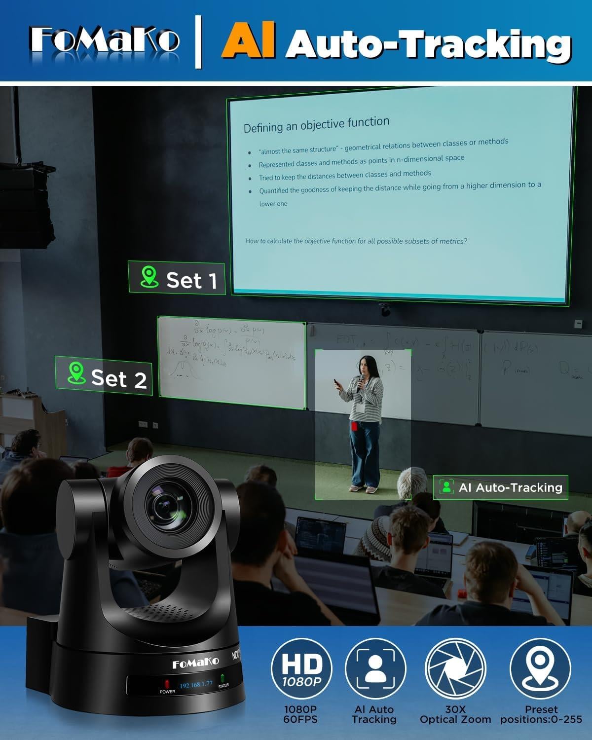 FoMaKo 30x Optik Zoom Ai Yapay Zeka Destekli NDI PTZ Kameralar + Kontrol Klavyesi Bundle