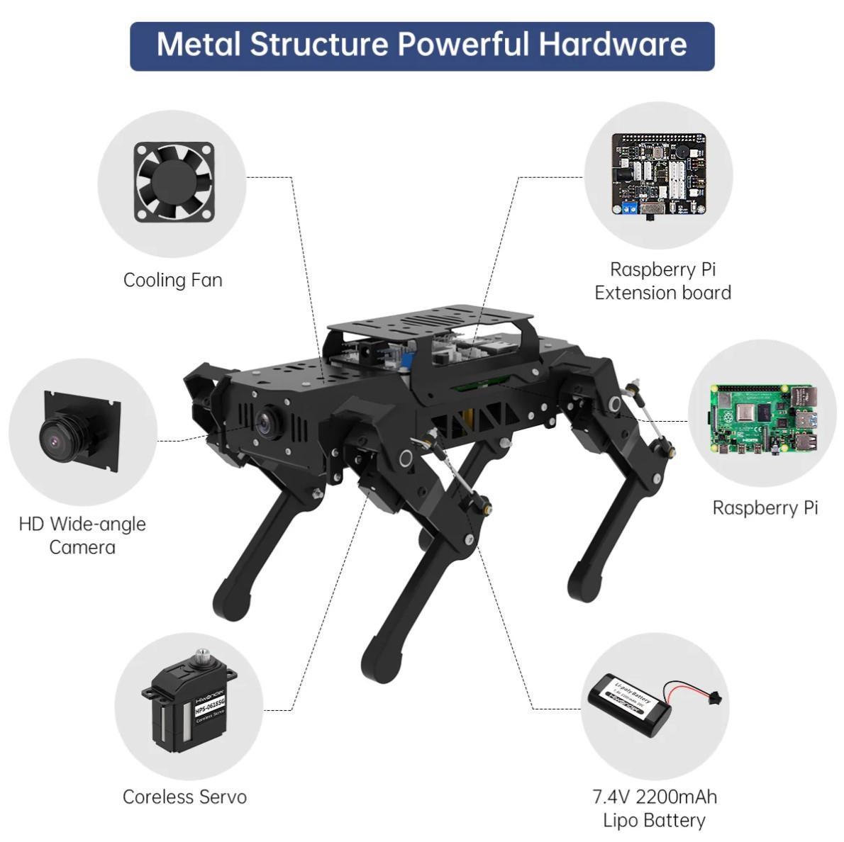Hiwonder PuppyPi RPi ROS ile Güçlendirilmiş AI Görüş Dört Ayaklı Robot Açık Kaynak Robot Köpek (RPi 4B 4GB ile Standart Kit)