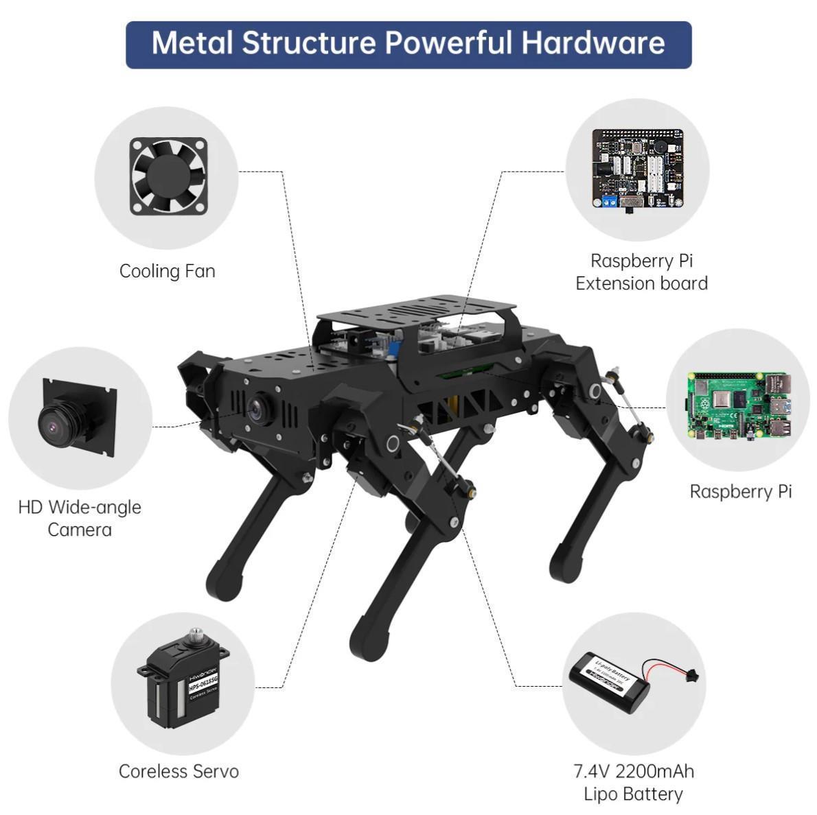 Hiwonder PuppyPi RPi ROS ile Güçlendirilmiş AI Görüş Dört Ayaklı Robot Açık Kaynak Robot Köpek (RPi 4B 4GB ile Standart Kit)