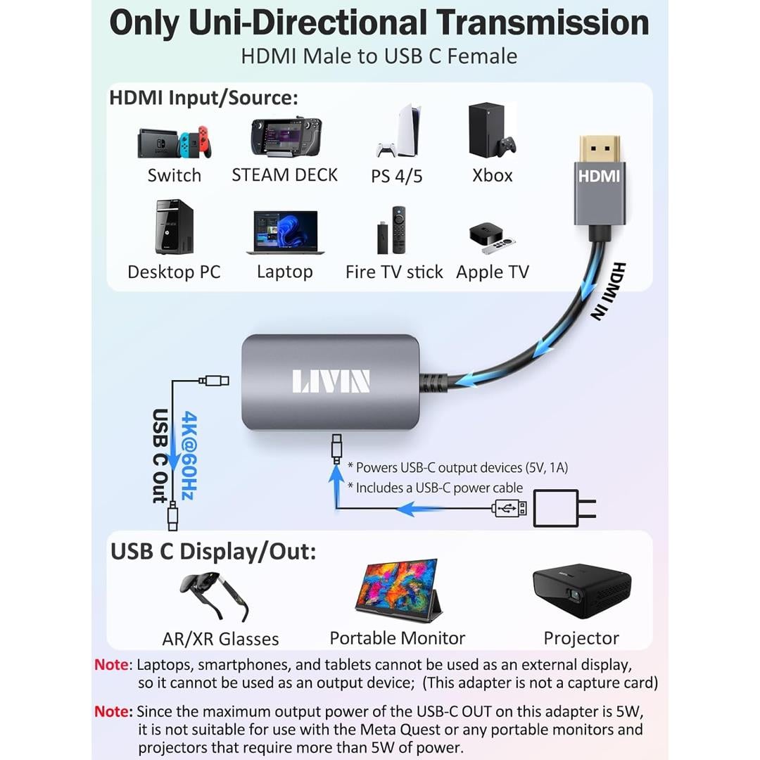 Livin HDMI to USB C Adaptörü 4K 60Hz
