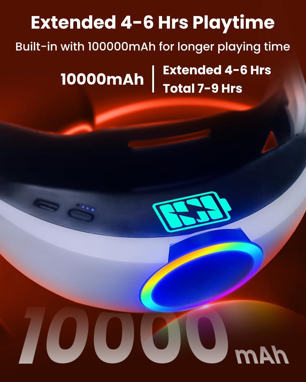 Geekera Meta Quest 3 ve 3S İçin 10000mAh Pilli RGB Işıklı Konforlu Kafa Bandı