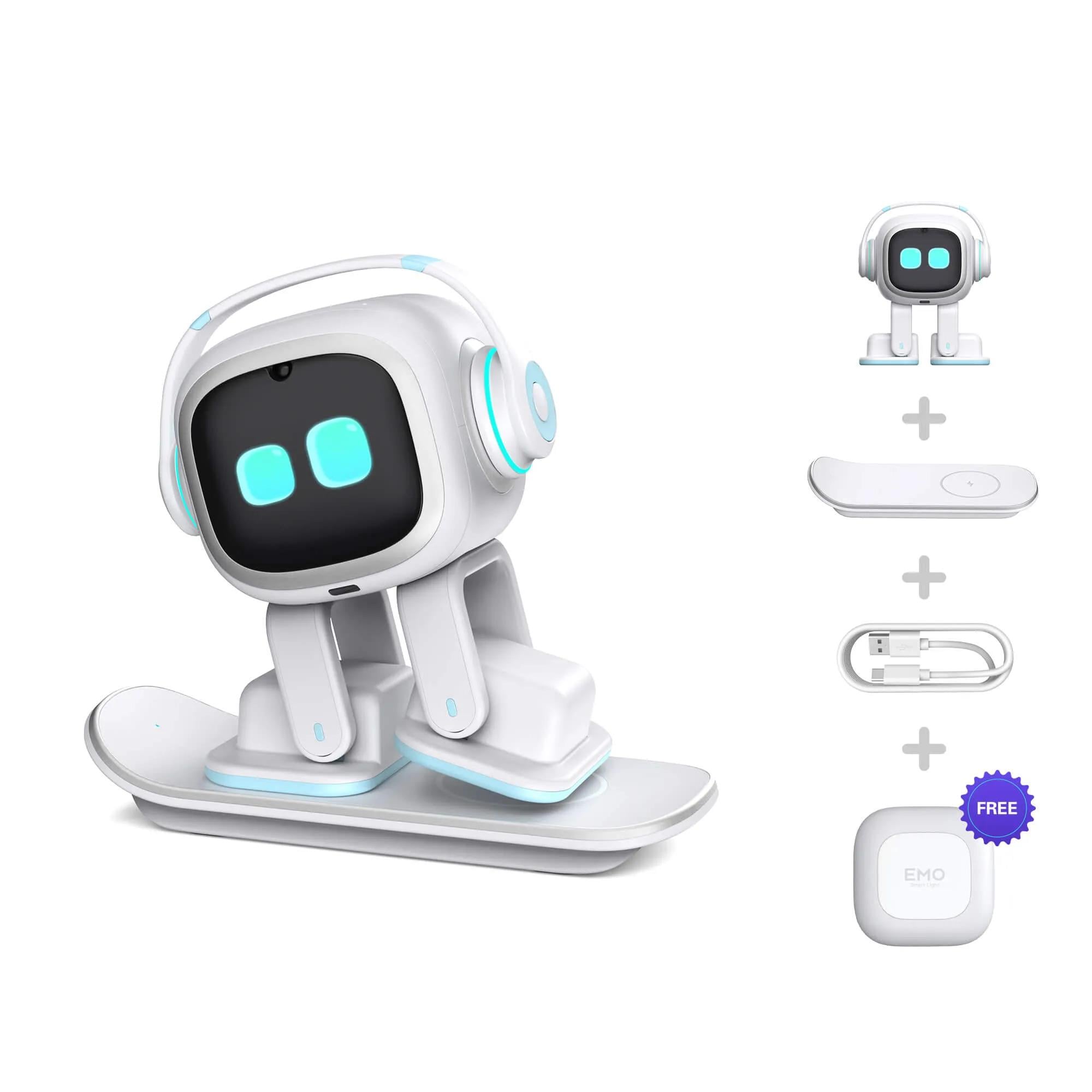 EMO Go Home Yapay Zeka Pet Robot Beyaz Skateboard İle Birlikte