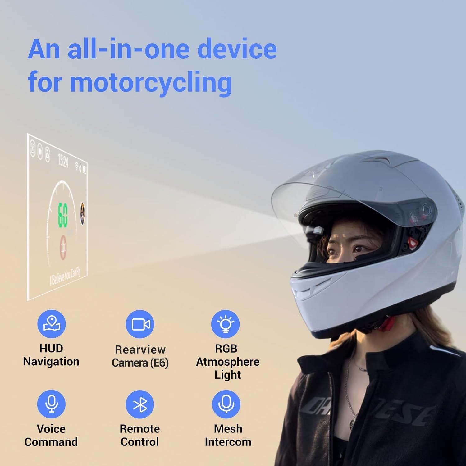 Motoeye E6+ Motosiklet Kaskı Ekranı (HUD) ve Geri Görüş Kamerası