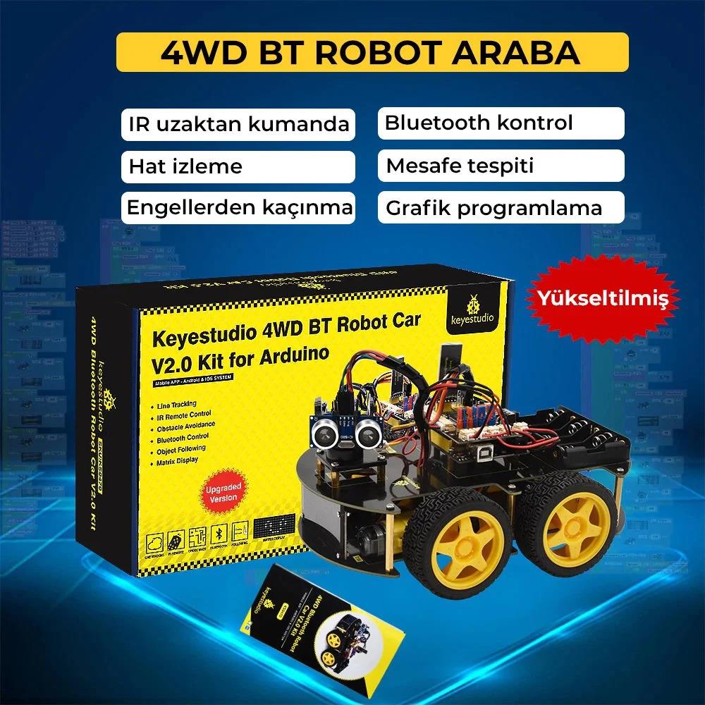 Keyestudio 4WD BT Arduino Programlama DIY STEM Robot Araba Kiti V2.0
