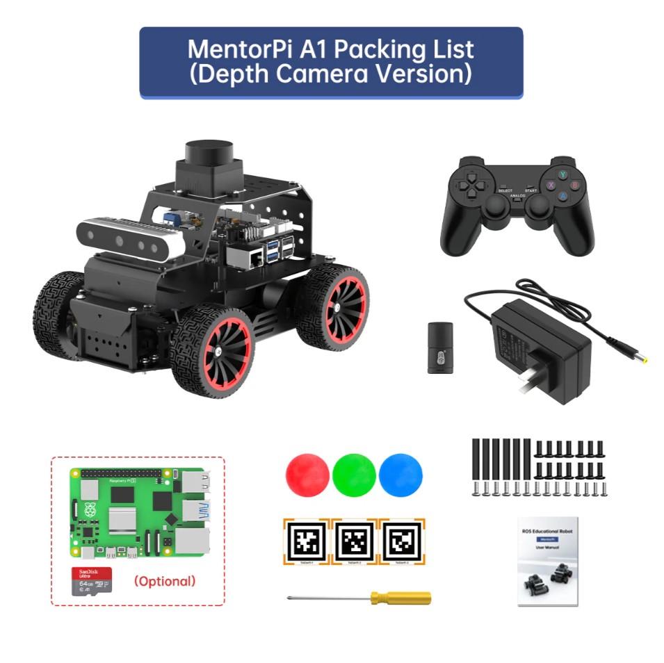 Hiwonder MentorPi A1 Raspberry Pi 5 Robot Araba Ackermann Şasi ROS2 SLAM ve Otonom Sürüş Desteği - Derinlik Kamera ve Lidar Dahil, RPi 5 Dahil Değil