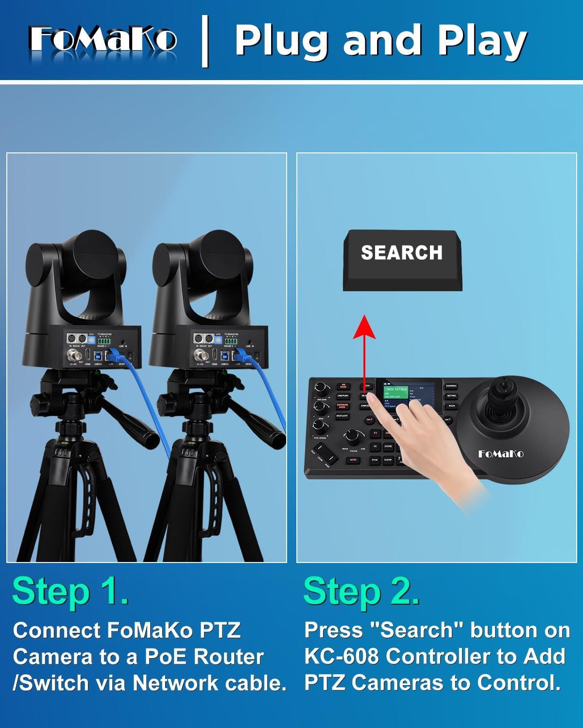 FoMaKo 20x Optik Zoom HDMI 3G-SDI IP PoE NDI PTZ Kameralar Ve Kontrol Klavyesi KN20Ax2 + KC608 (BN202)