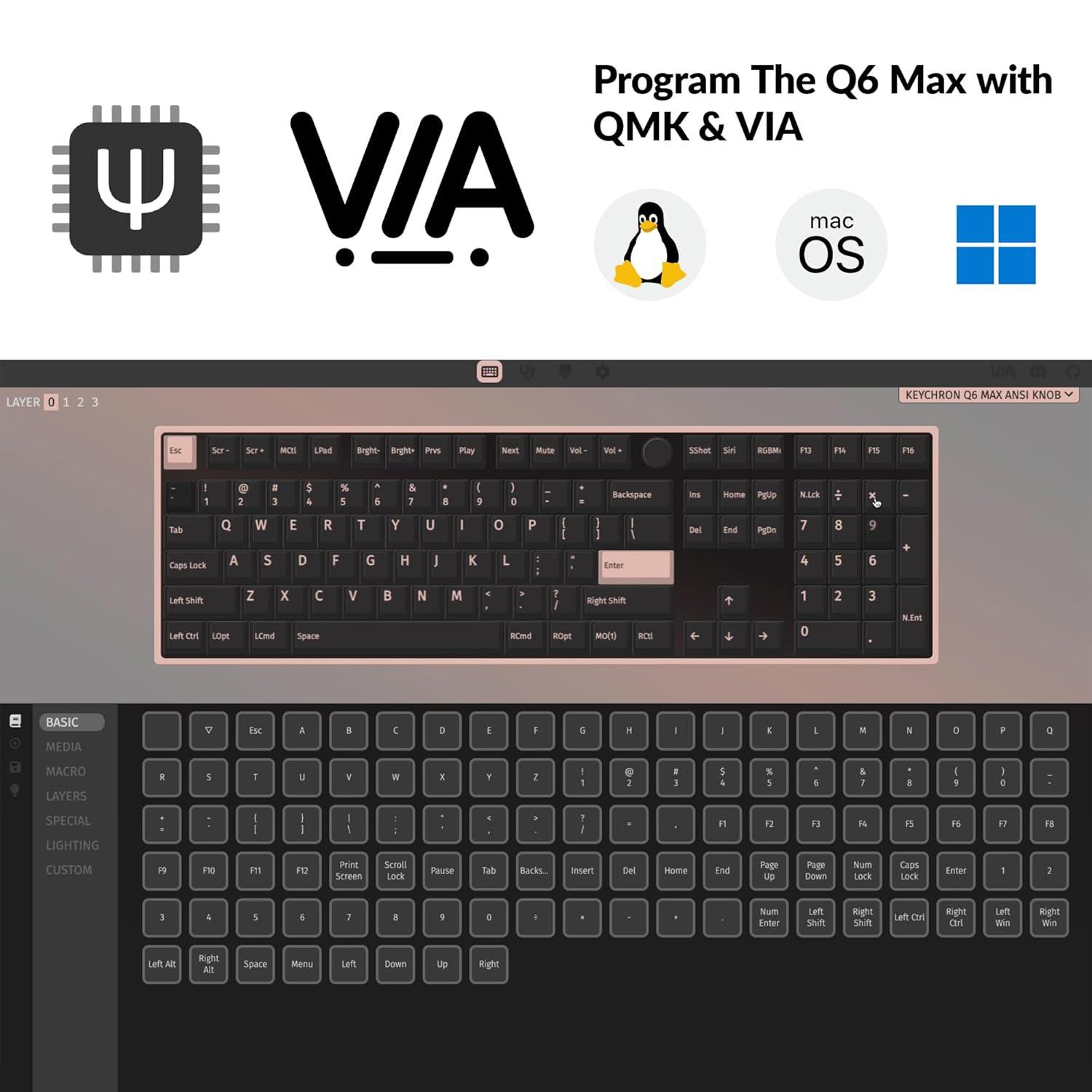 Keychron Q6 Max QMK/VIA Bluetooth Kablosuz USB-C Kablolu Özel Mekanik Klavye