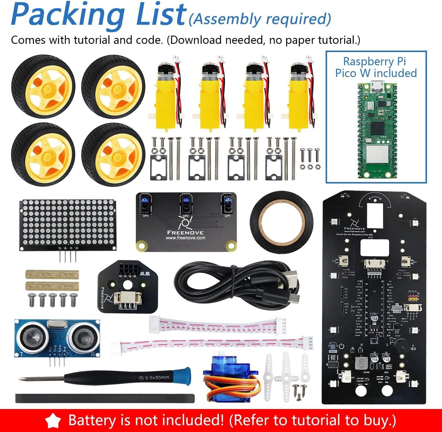 Freenove 4WD Araba Kiti Raspberry Pi Pico W Dahil