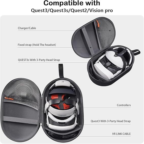 Meta Quest 2 3 3S Vision Pro Sert Taşıma Çantası Siyah