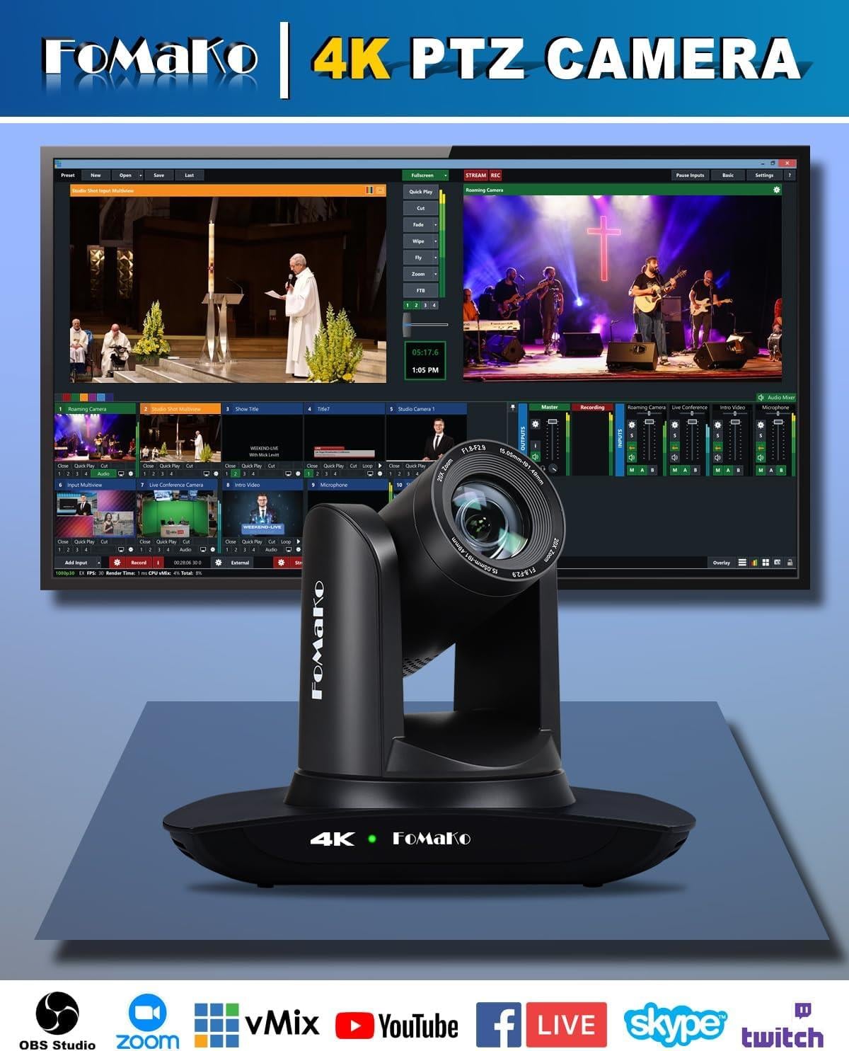 FoMaKo 4K 20x Optik Zoom Ai Takip PTZ Kamera K20UH
