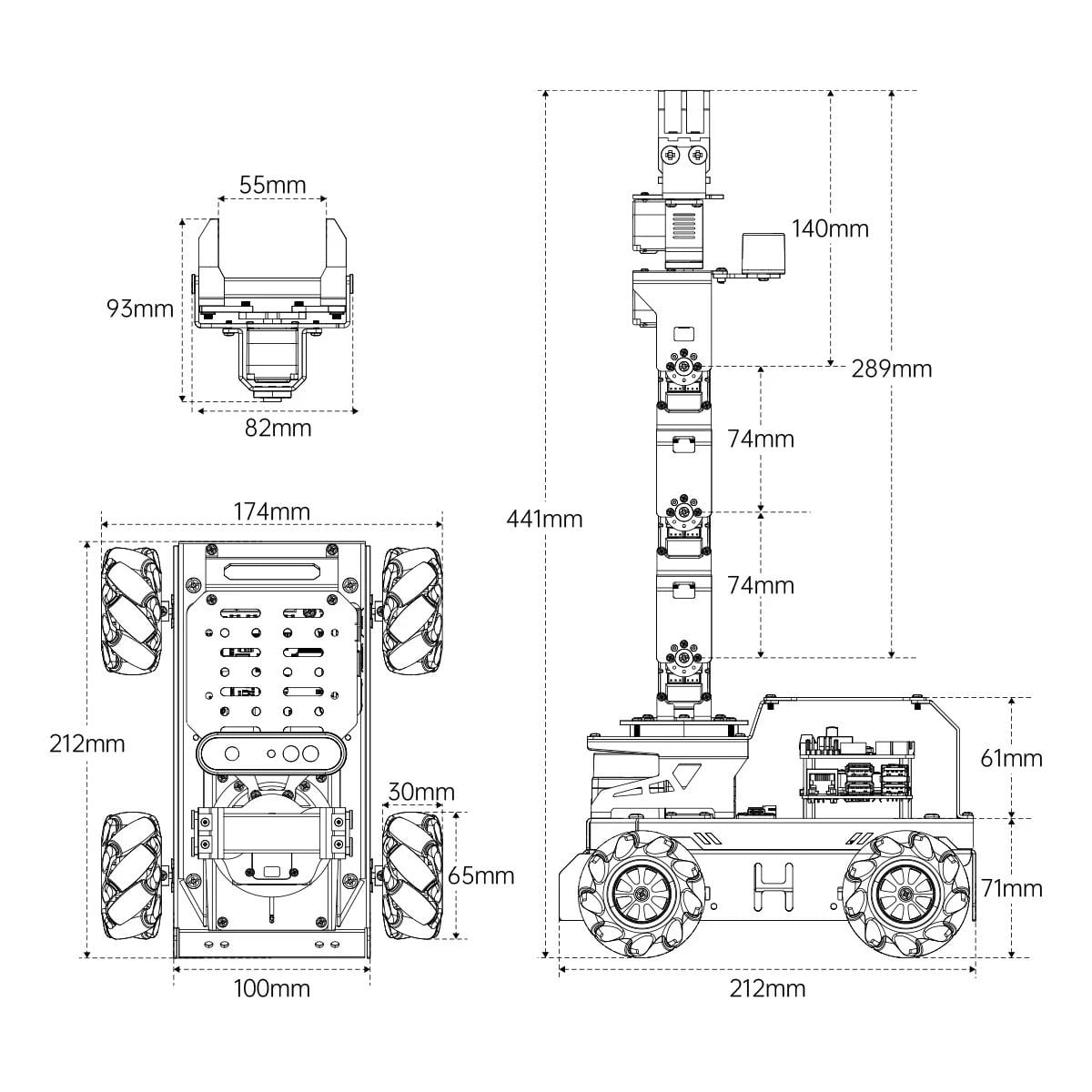 Hiwonder LanderPi Raspberry Pi 5 YZ Kameralı Robotik Kollu ChatGPT Destekli Mecanum Robot Araba