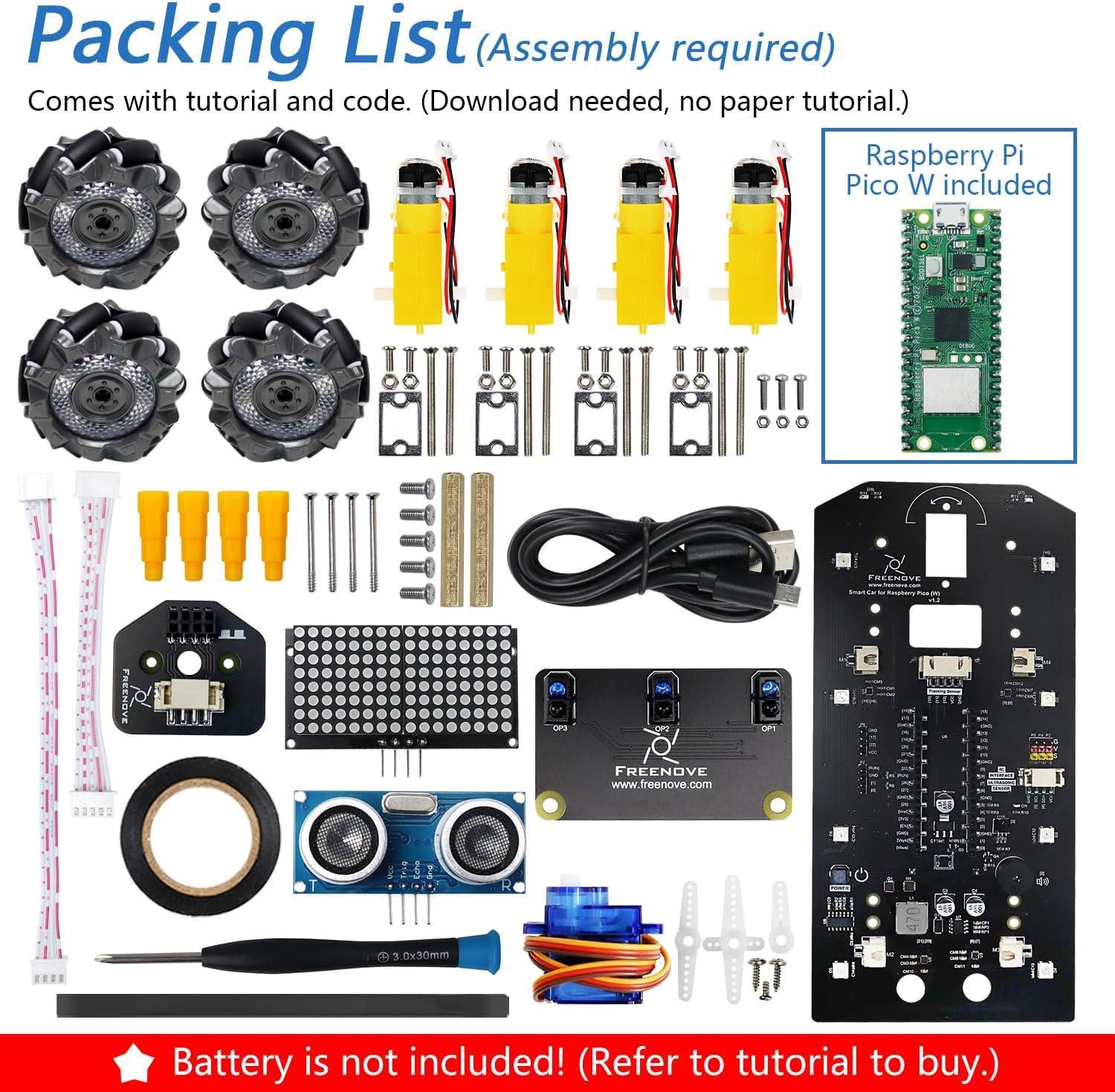 Freenove Mecanum 4WD Araba Kiti Raspberry Pi Pico W Dahil
