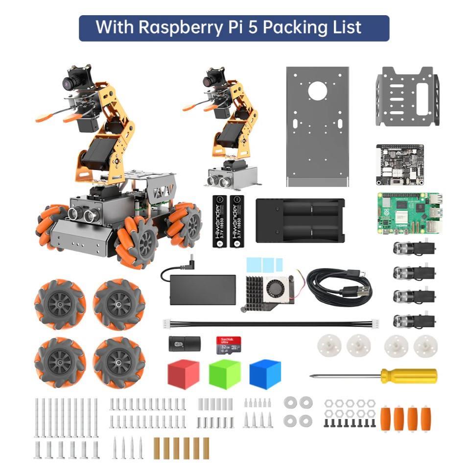 Hiwonder MasterPi AI Görüş Robot Kolu Mecanum Tekerlekli Araba Açık Kaynaklı - RPi 5 4GB Dahil