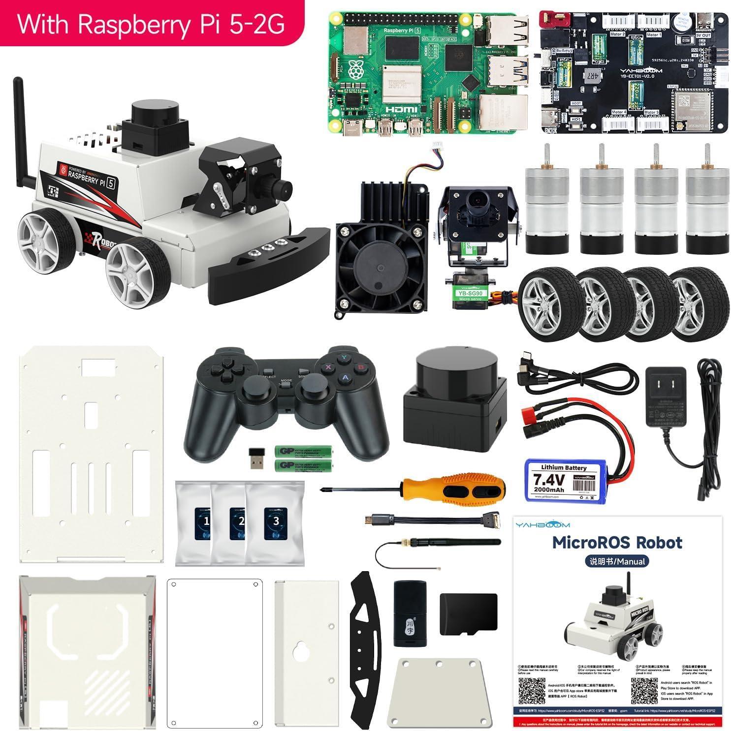Yahboom Raspberry Pi 5 AI Görüş ROS2 Akıllı Otonom Robot Araba Kiti - Pi5 2GB Dahil