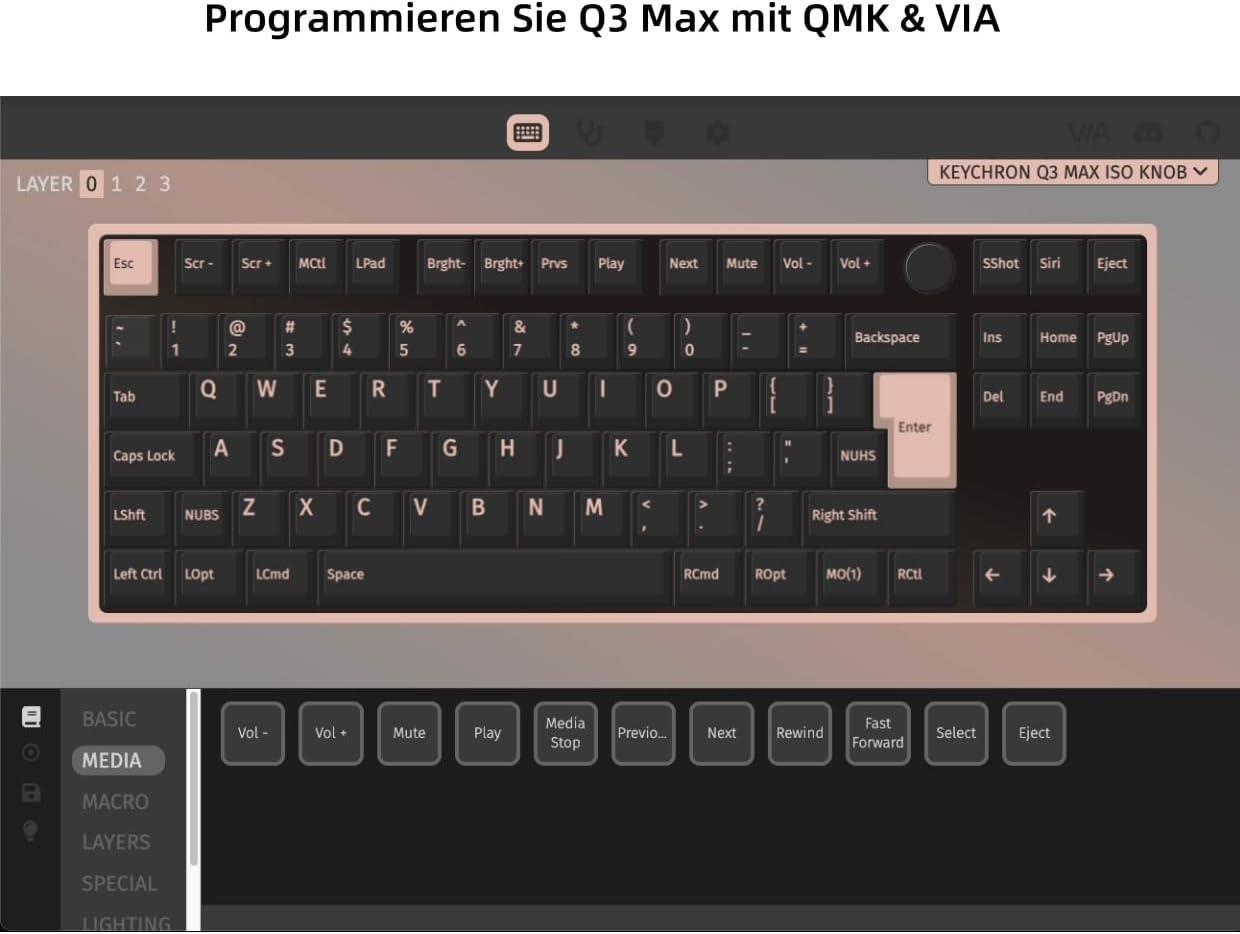 Keychron Q3 Max QMK/VIA Kablosuz Özel Mekanik Klavye