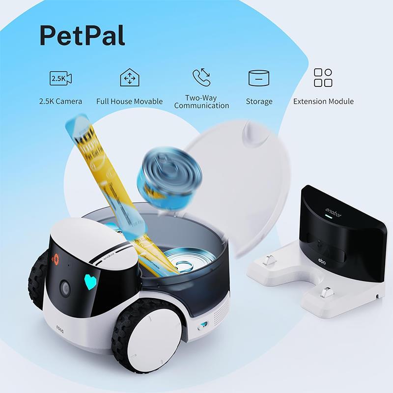 Enabot ROLA PetPal 2.5K AI Kameralı Evcil Hayvan Robotu Depolama + Ödül Dağıtıcı Modülü Dahil