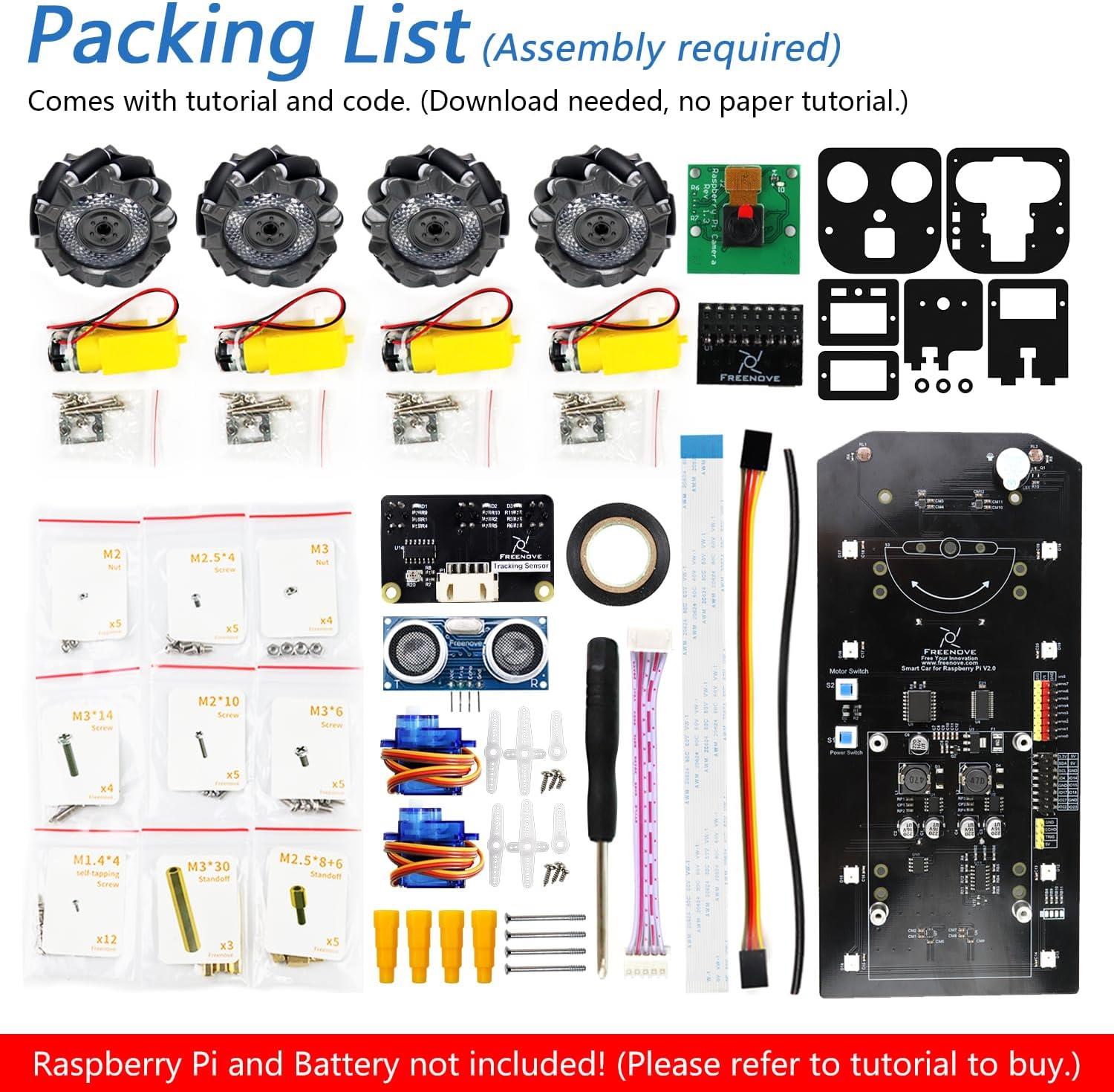 Freenove Mecanum Tekerlek Raspberry Pi 5 4B 3B Araba Kiti