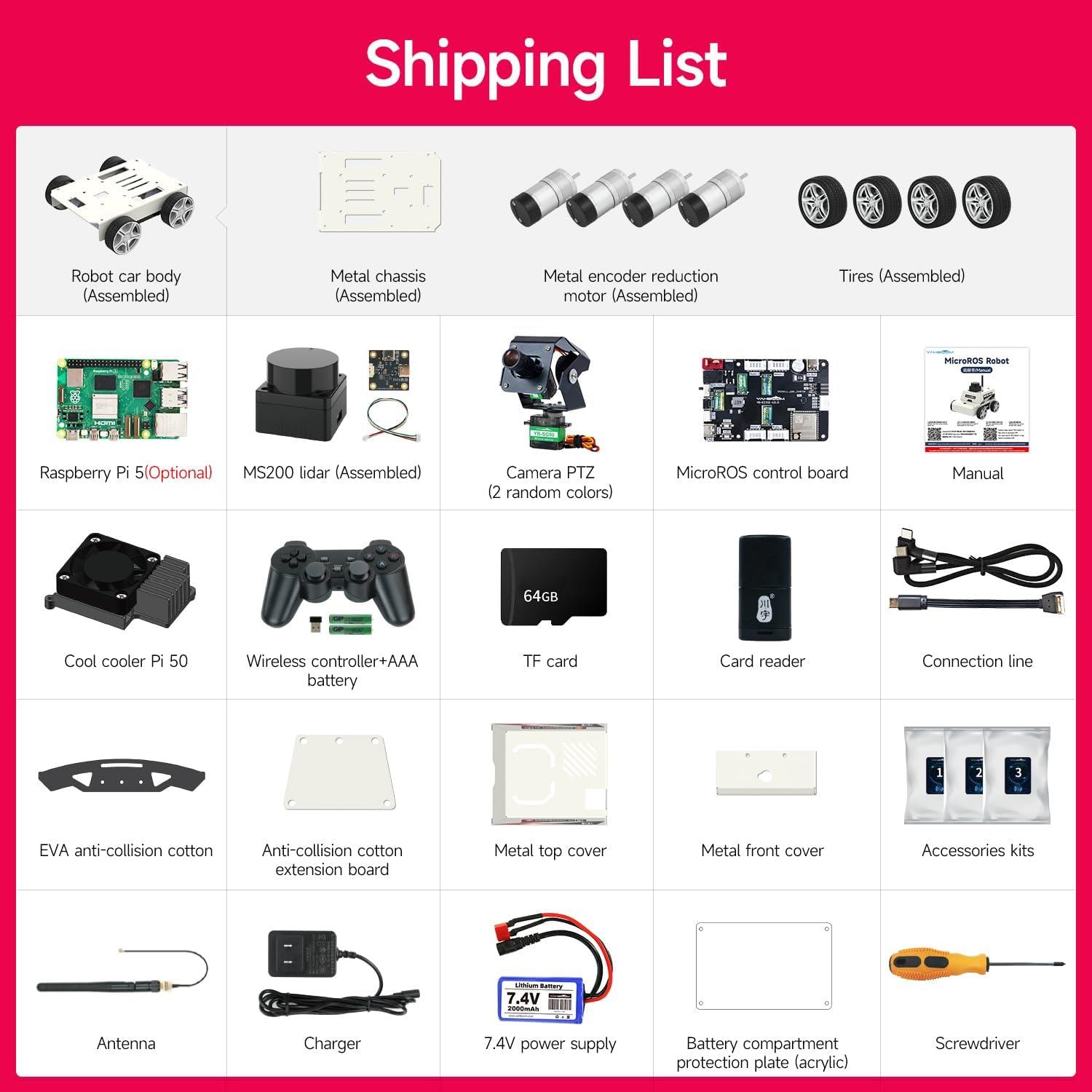 Yahboom Raspberry Pi 5 AI Görüş ROS2 Akıllı Otonom Robot Araba Kiti - Pi5 8GB Dahil