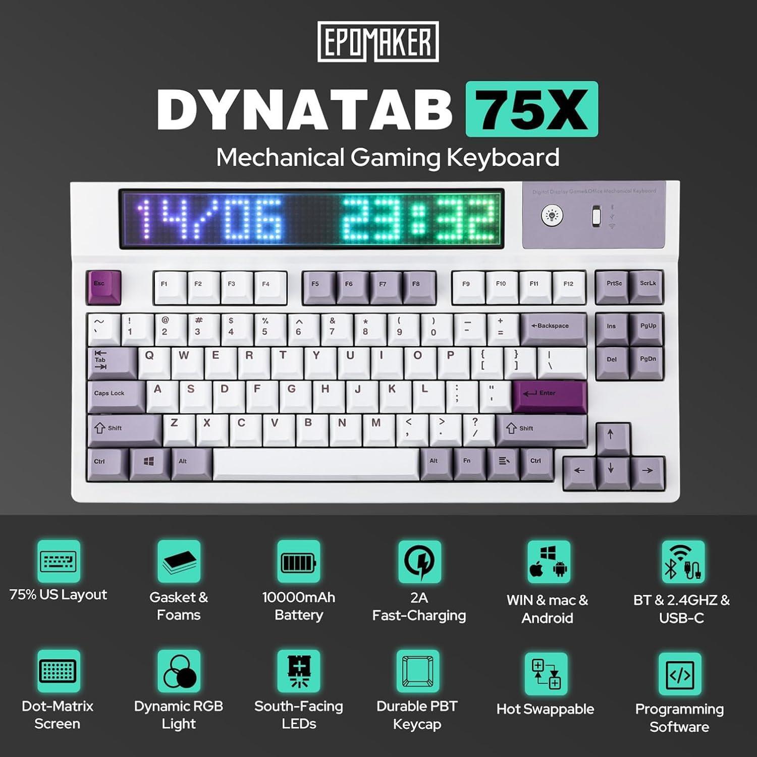 EPOMAKER DynaTab 75X Kablosuz RGB LED Ekranlı Mekanik Klavye