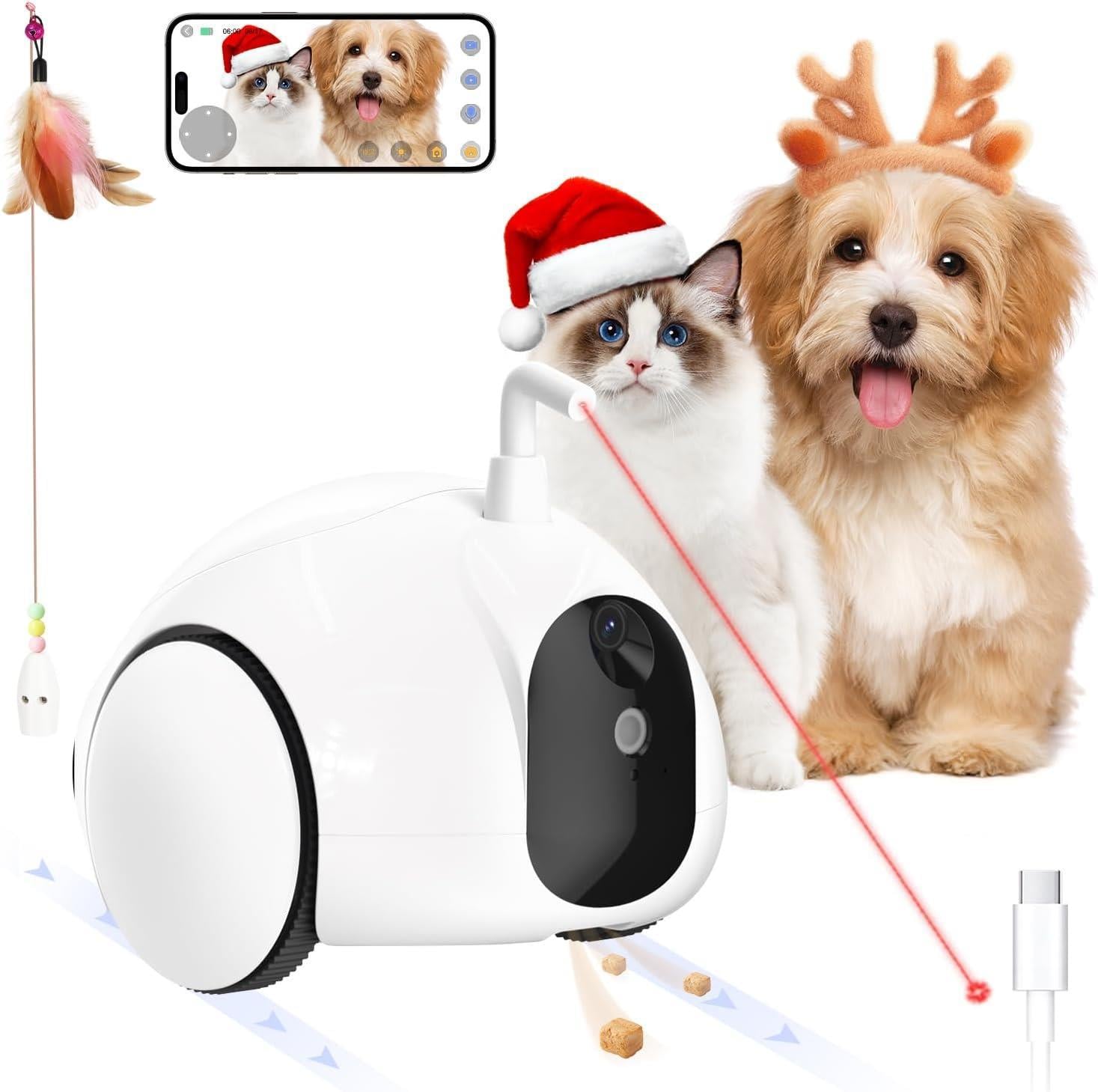 Pumpkii Hareketli Ödül Dağıtıcı Etkileşimli Kedi Köpek Pet Kamera Robotu - Şarj İstasyonu Dahil