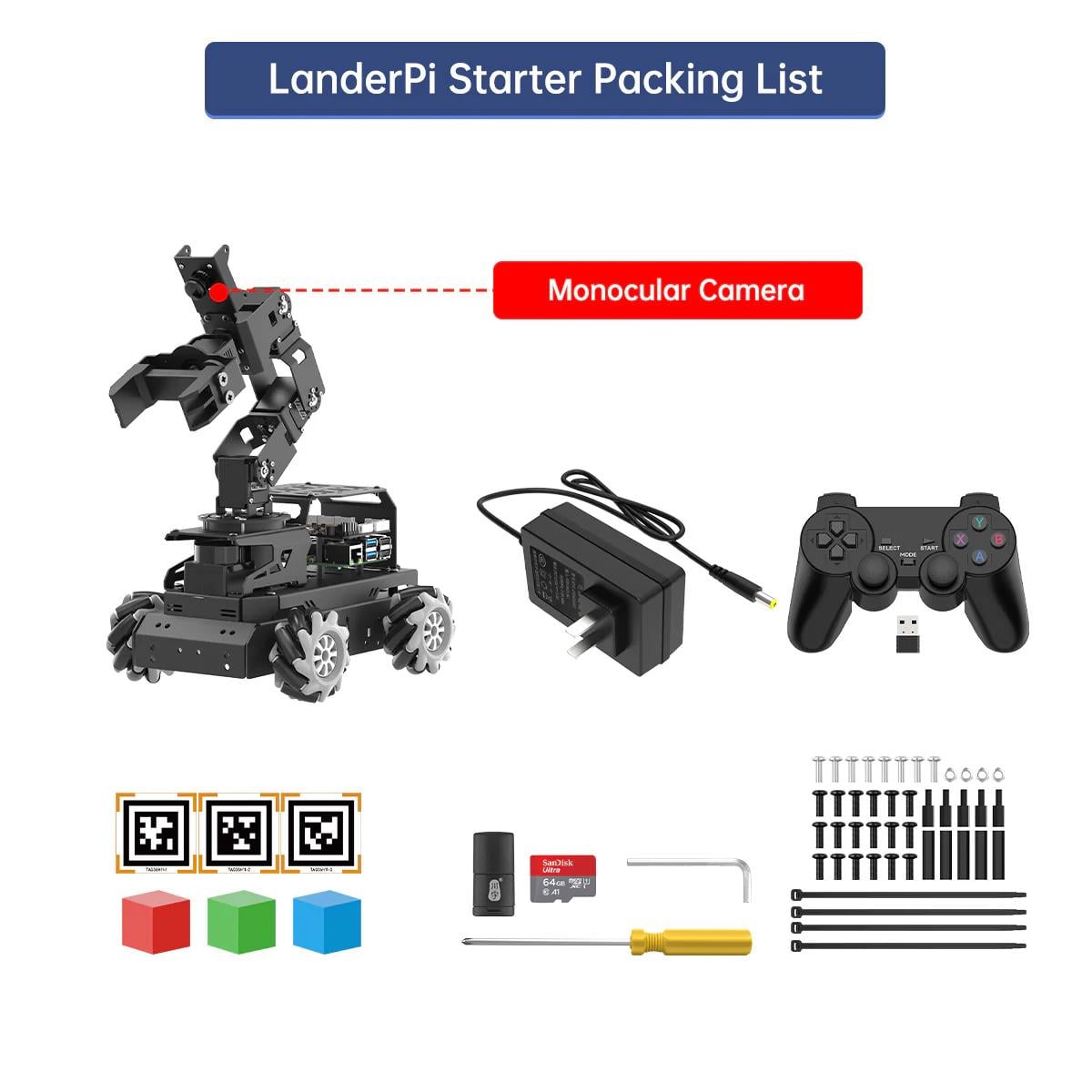 Hiwonder LanderPi Raspberry Pi 5 YZ Kameralı Robotik Kollu ChatGPT Destekli Mecanum Robot Araba