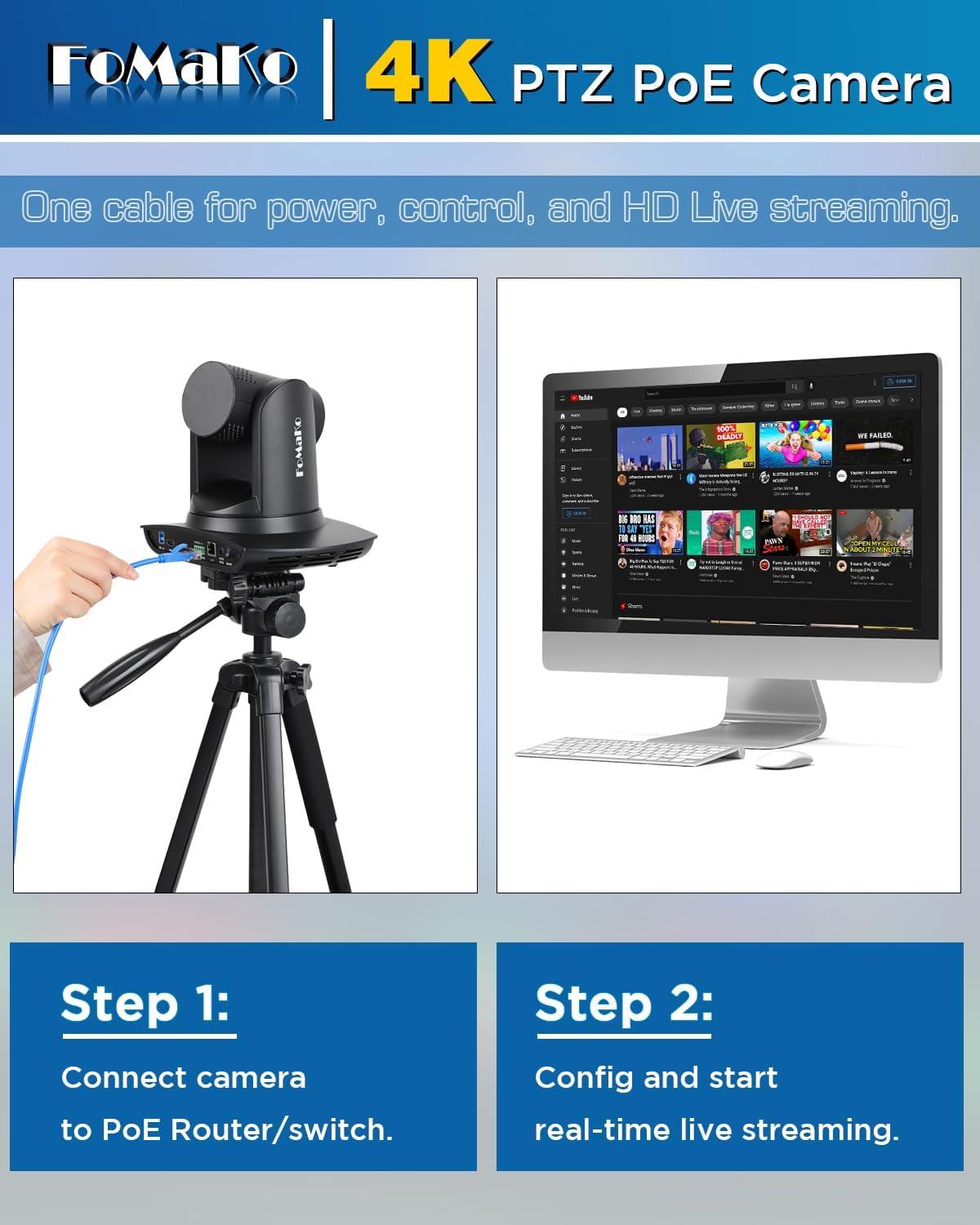 FoMaKo 4K 20x Optik Zoom Ai Takip PTZ Kamera K20UH