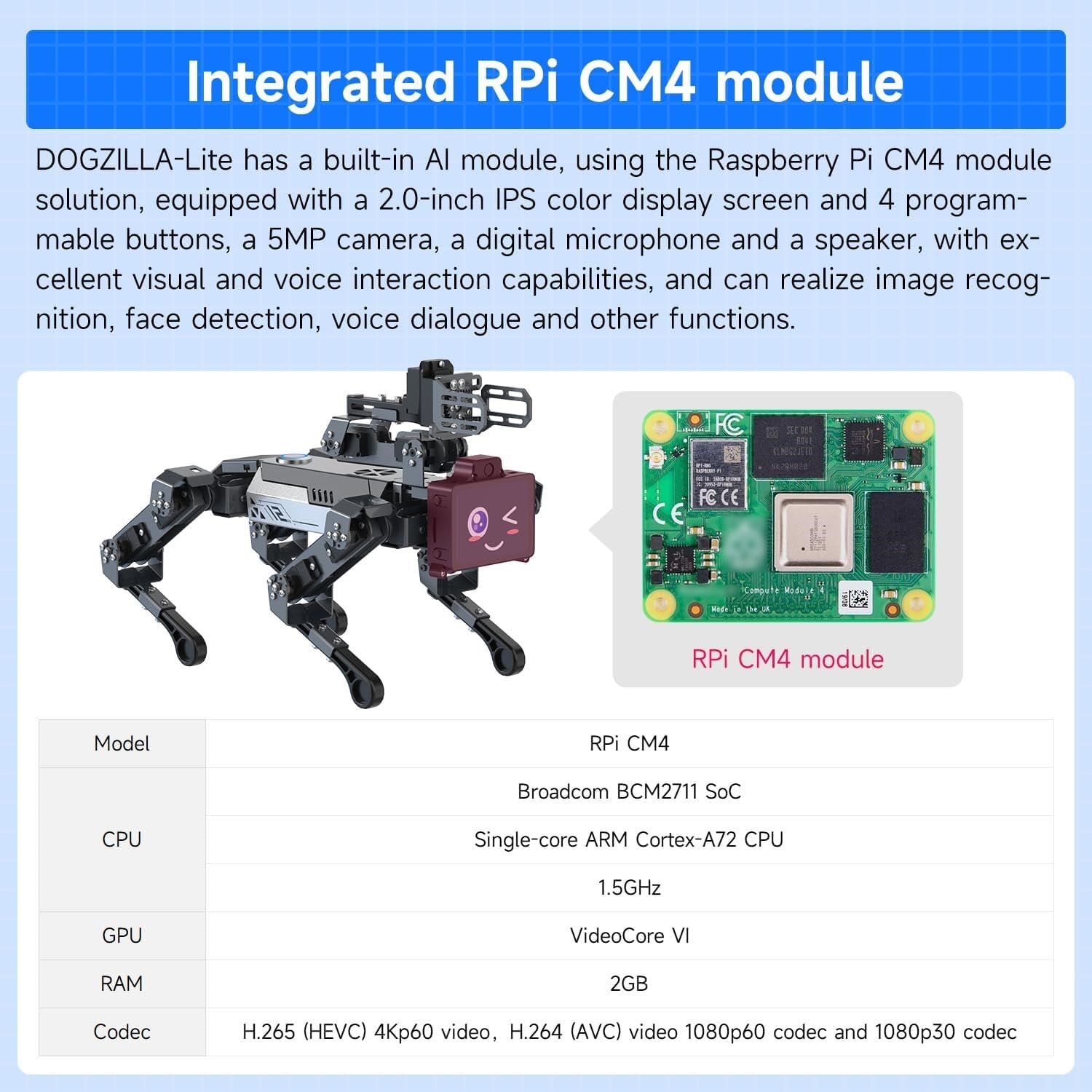 Yahboom DOGZILLA Lite CM4 AI Raspberry Pi Destekli Robot Köpek