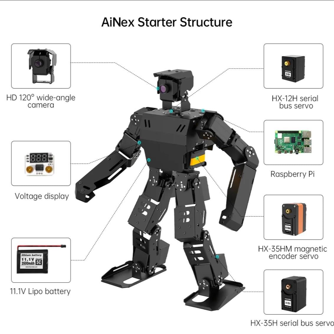 Hiwonder AiNex Raspberry Pi ROS YZ Görüş İnsansı Robot Starter Kit