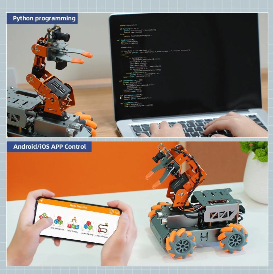 Hiwonder MasterPi AI Görüş Robot Kolu Mecanum Tekerlekli Araba Açık Kaynaklı - RPi 4B Dahil Değil