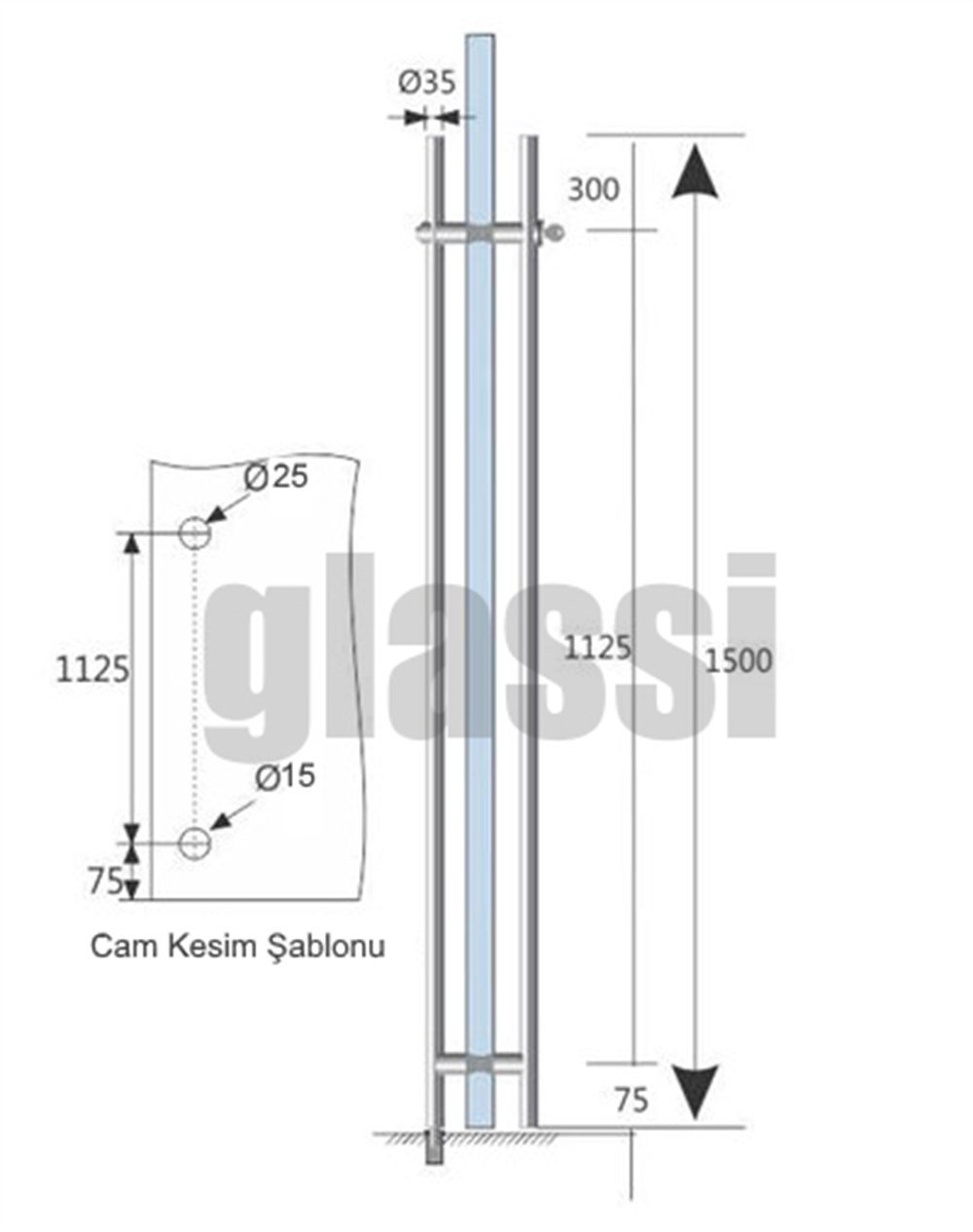 Boru Tipi Kilitli Cam Kapı Çekme Kolu