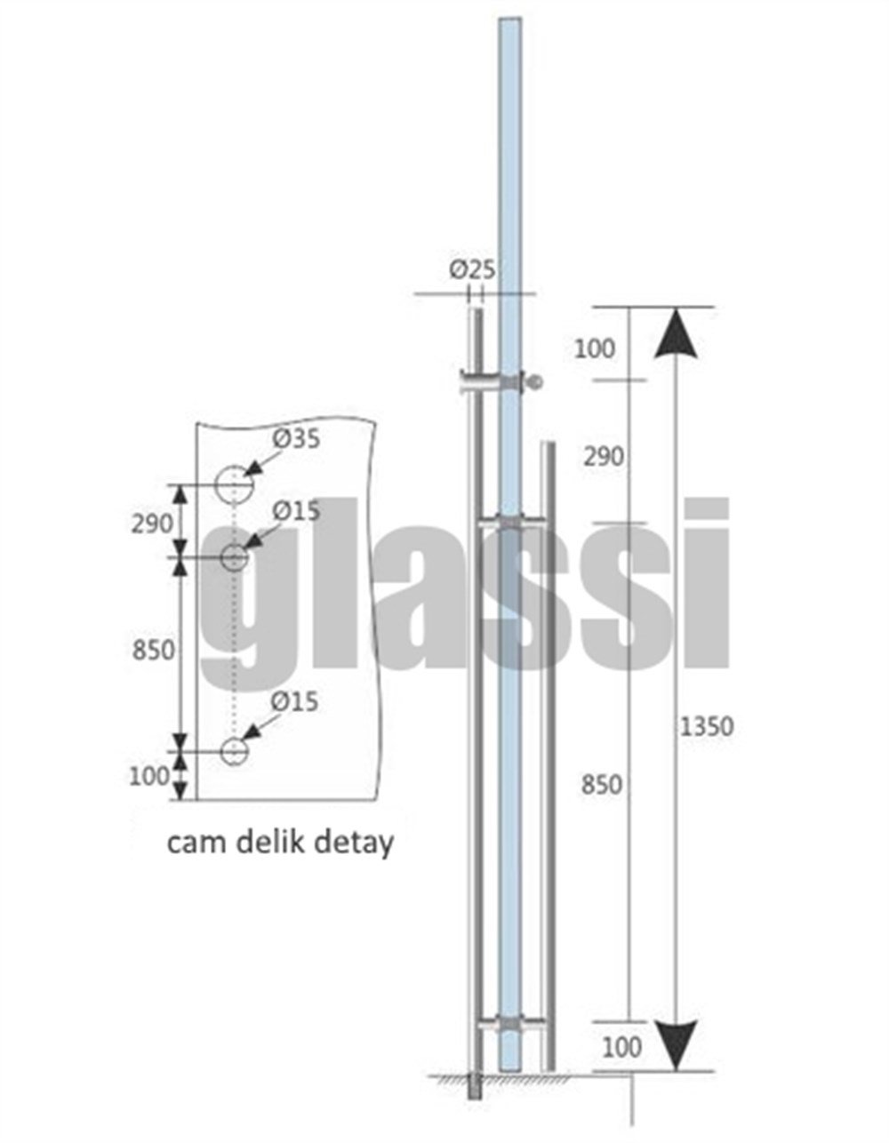 Boru Tipi Kilitli Cam Kapı Kolu