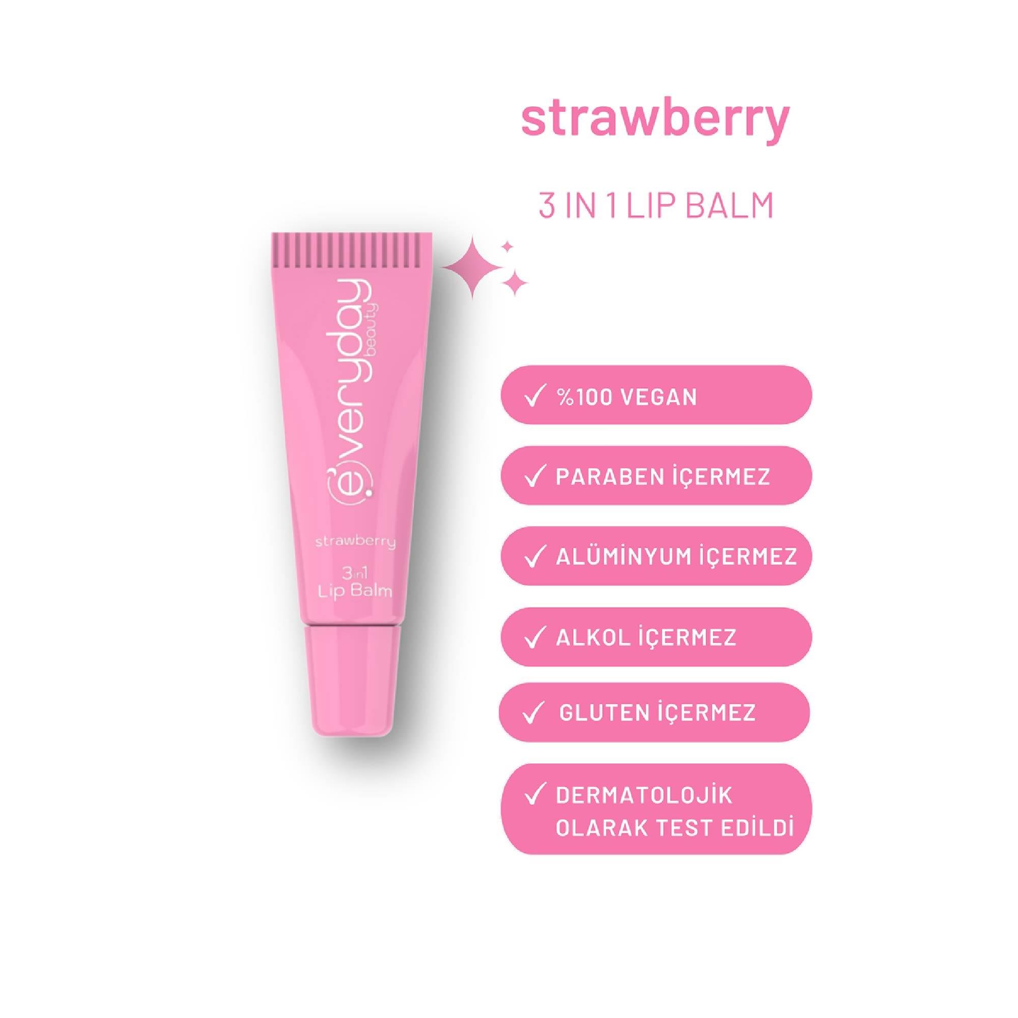 Everyday Beauty Strawberry 3 Etkili Dudak Balmı 10 ml.