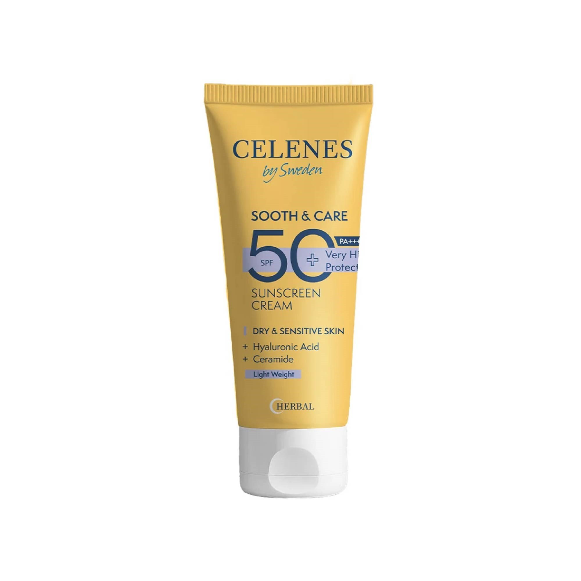 Celenes Sunscreen Cream Güneş Koruyucu Krem SPF +50 Kuru ve Hassas Ciltler 50 ml