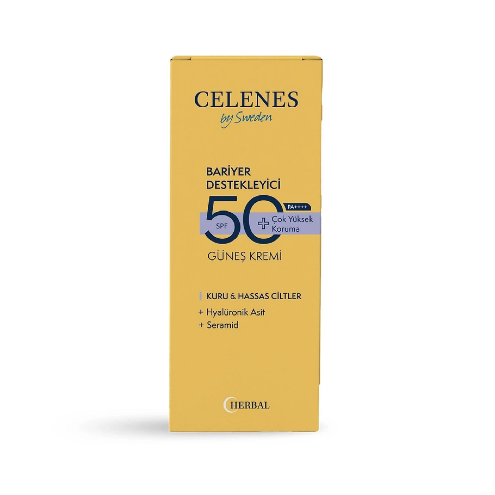Celenes Sunscreen Cream Güneş Koruyucu Krem SPF +50 Kuru ve Hassas Ciltler 50 ml