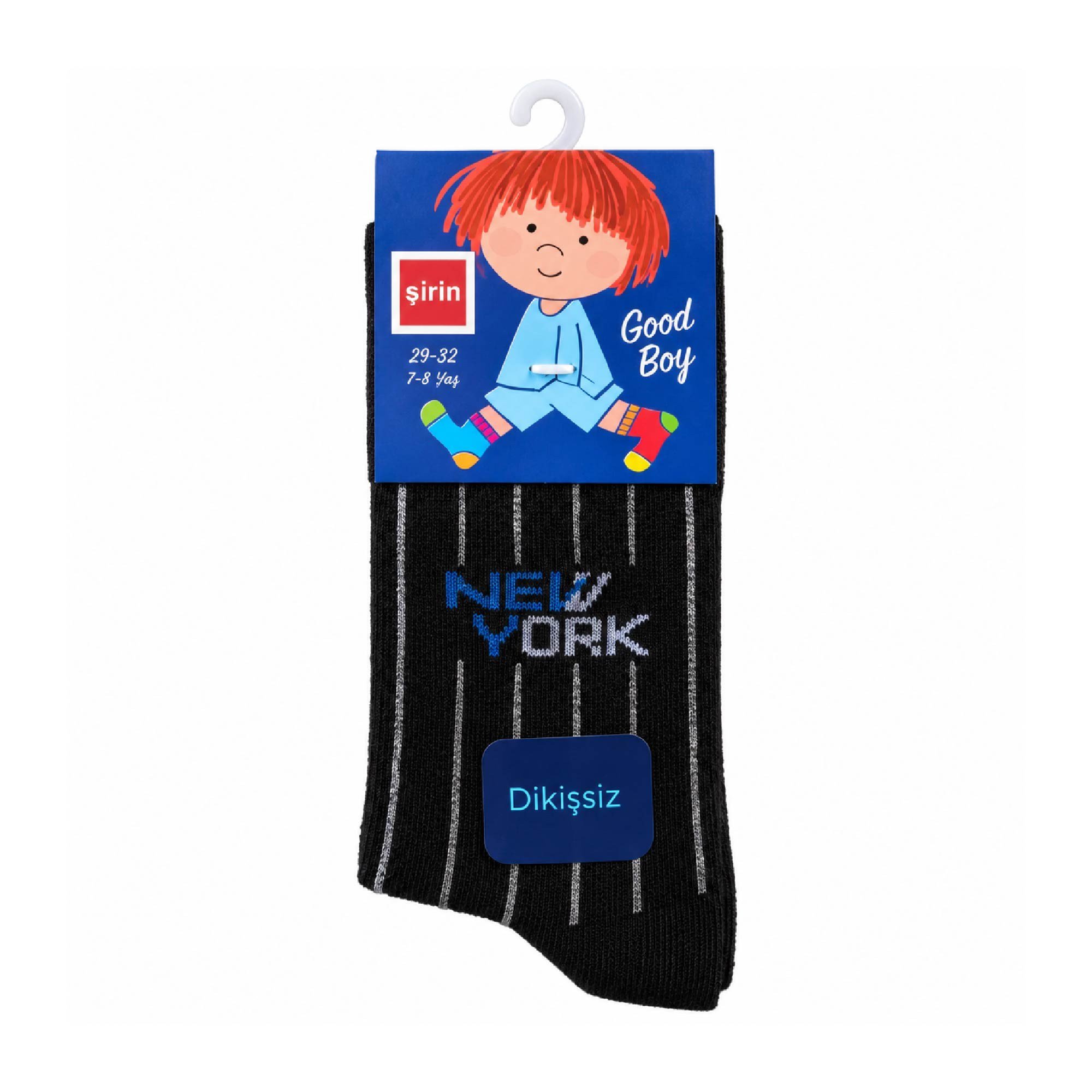 Şirin Dikişsiz Çorap Siyah Erkek Çocuk New York Desenli 7-8 Yaş (28-32 cm) 1207