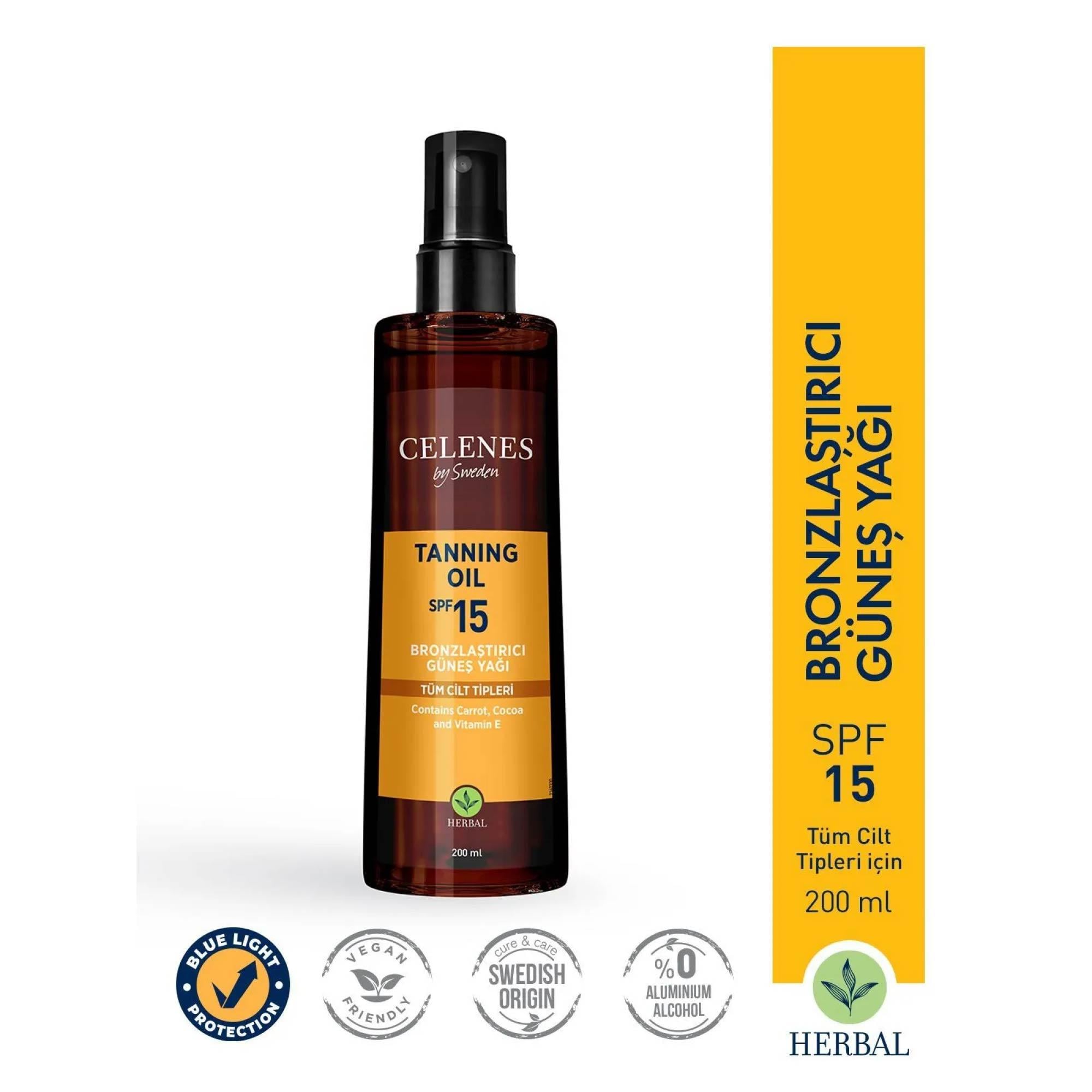 Celenes Herbal Tanning Oil Spf 15+ Bronzlaştırıcı Güneş Yağı 200 ml