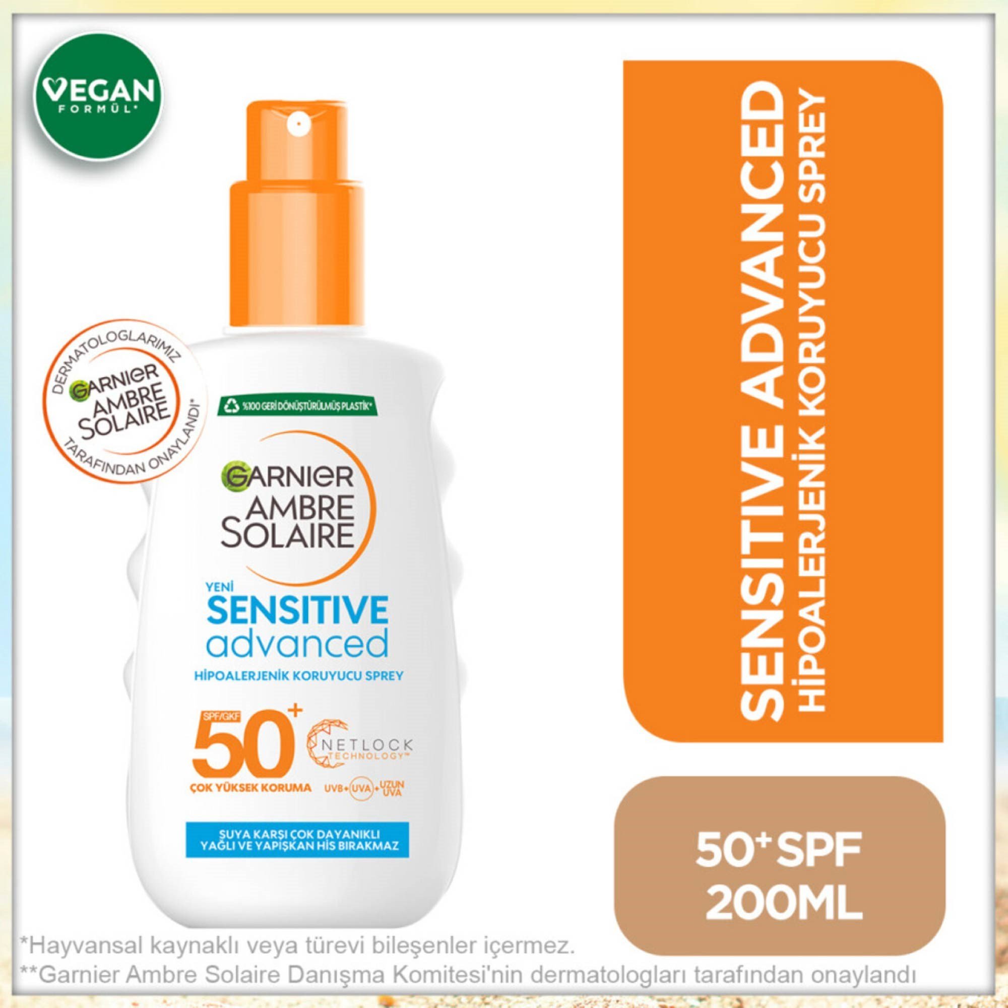 Garnier Ambre Solaire Sensitive Advanced Güneş Koruyucu Sprey SPF/GKF 50+ 200ml 