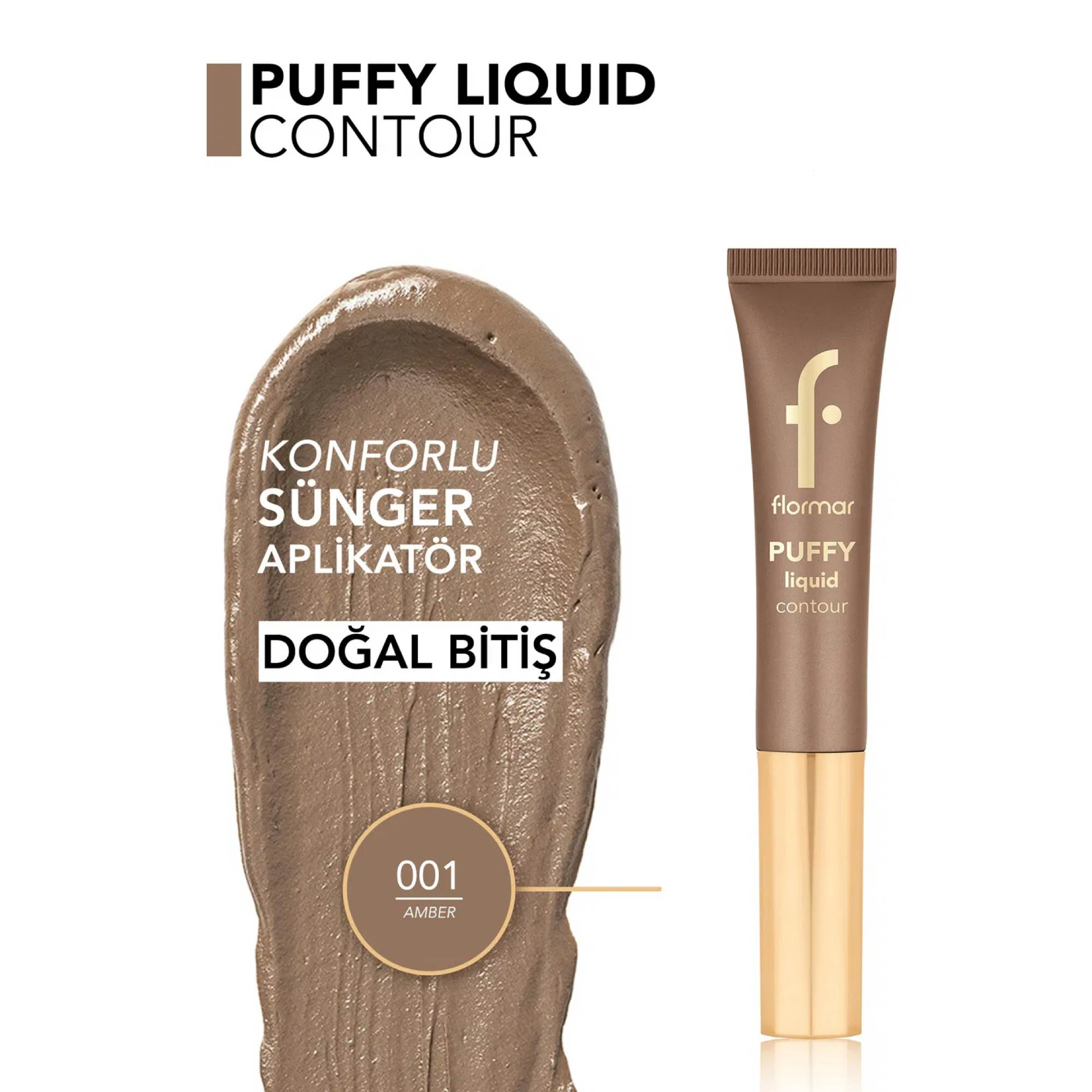Flormar Puffy Liquid Hafif Yapılı & Sünger Aplikatörlü Yoğunluğu Ayarlanabilir Likit Kontür 001 Amber