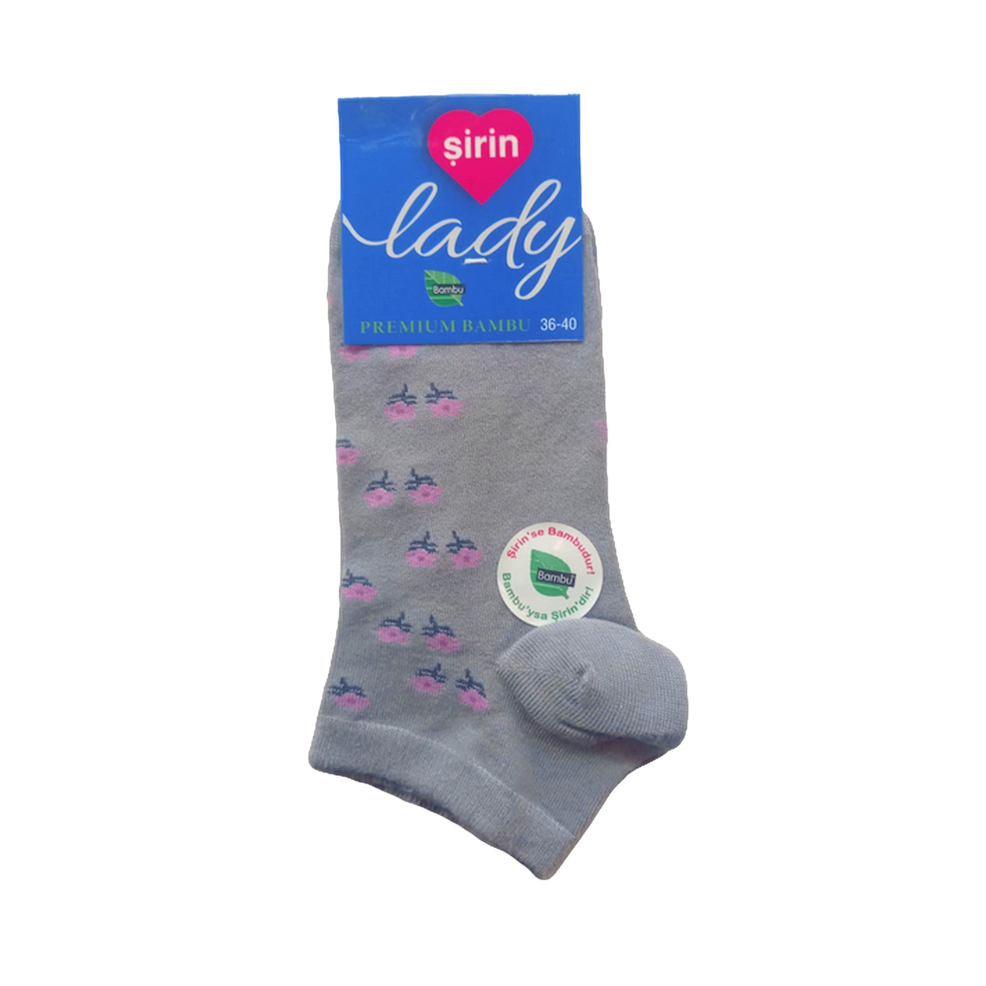Şirin Soket Premium Bambu Lady Çorap Çiçek Desenli Gri Kadın 4040