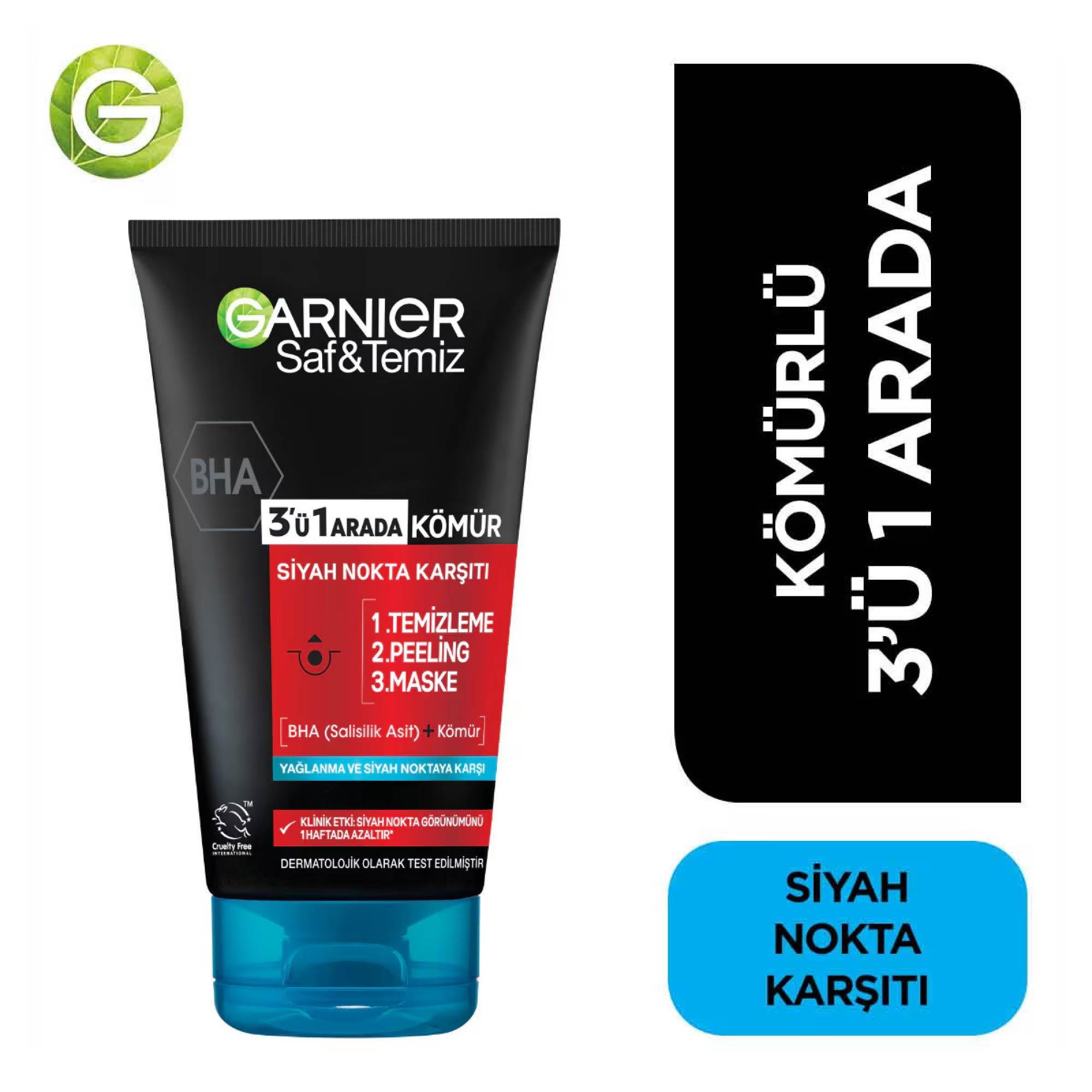 Garnier Saf &Temiz 3 in 1 Siyah Nokta Karşıtı Peeling Maske 150 ml
