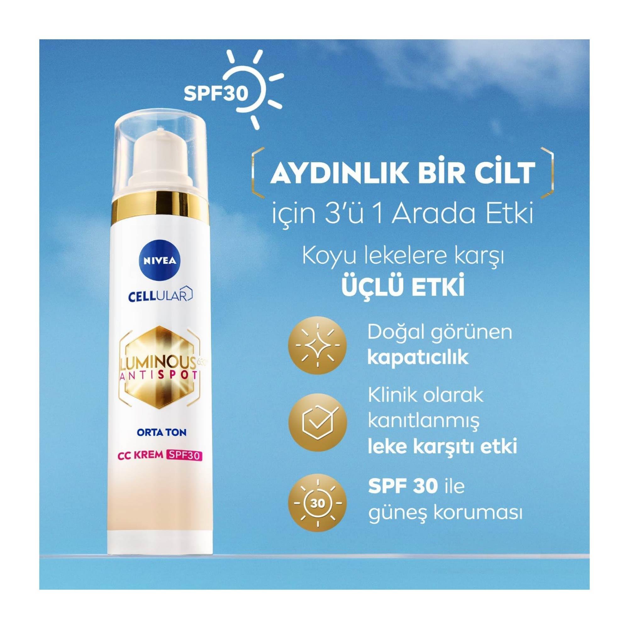 Nivea Luminous 630 Antispot CC Krem Spf +30 02 Orta Ton