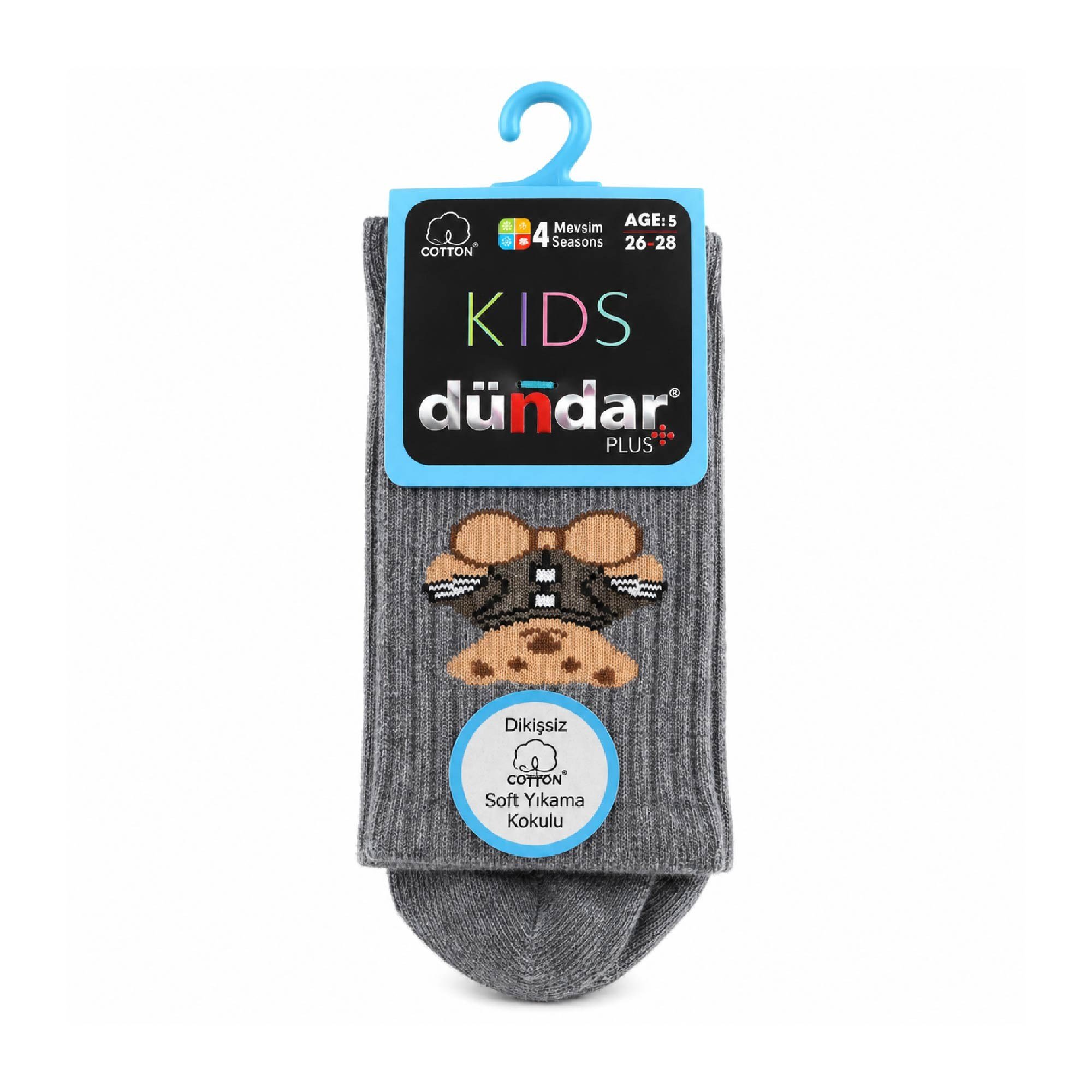 Dündar Plus Çocuk 4 Mevsim Çorap 5 Yaş Gri Ayıcık Desenli