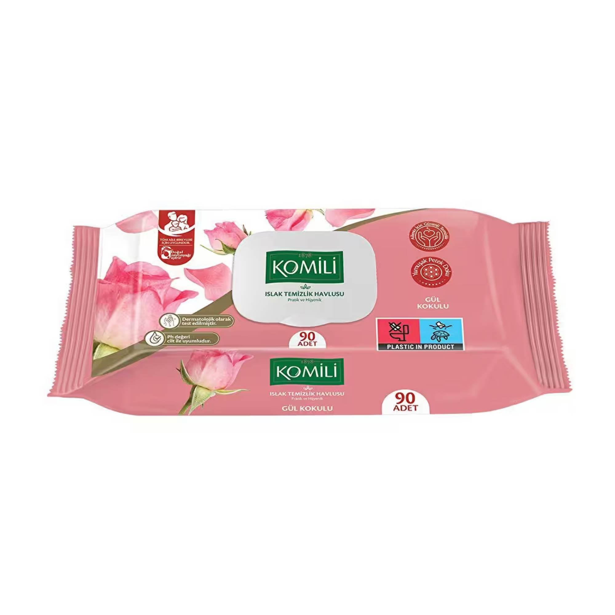 Komili Islak Mendil Gül Kokulu 90 Adet